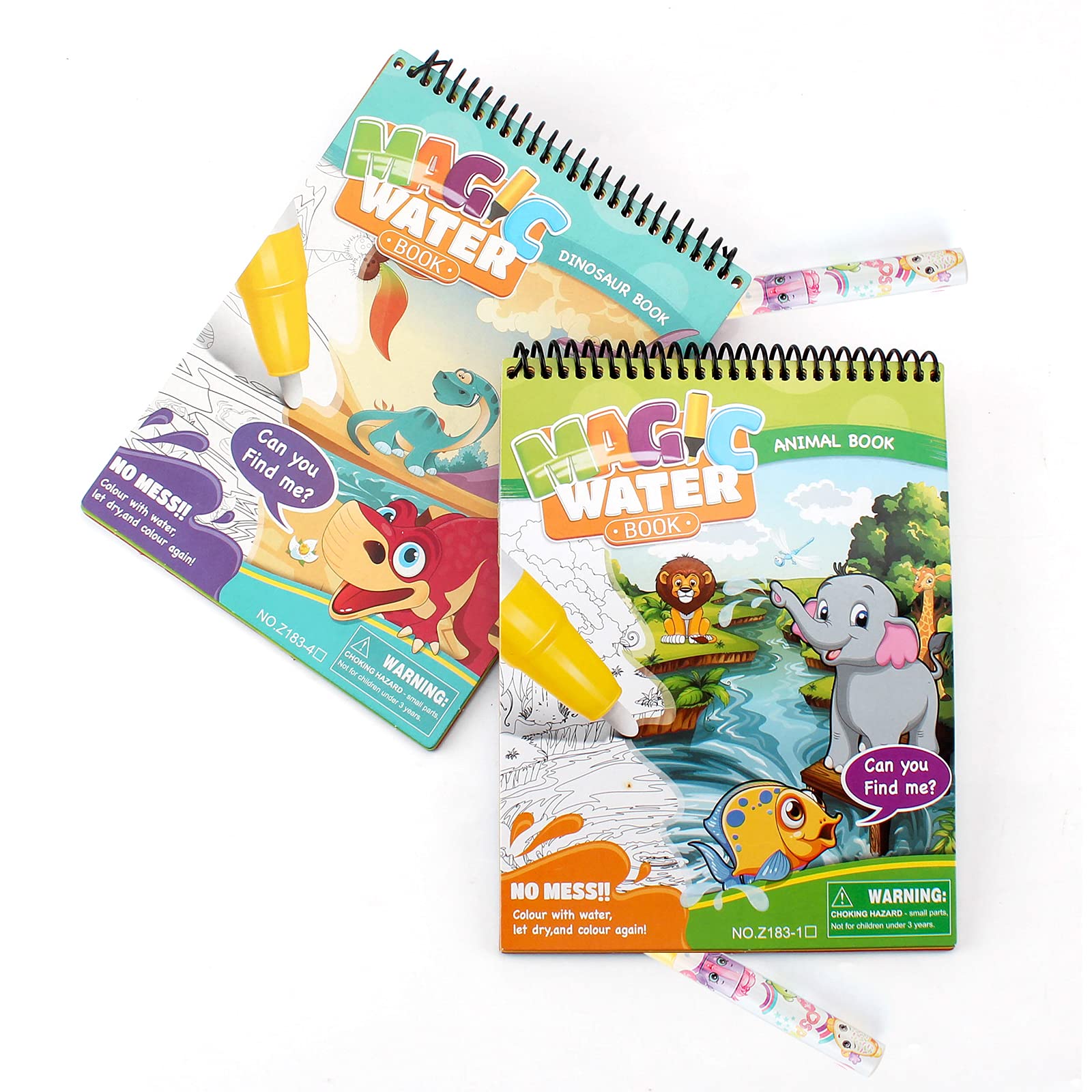 Water Coloring Books Set for Kids - 2PCS Animal & Dinosaur Painting Books with Pen | Early Educational Toys for Toddlers Ages 3-5 | Perfect for Home, Classroom & Travel Activities