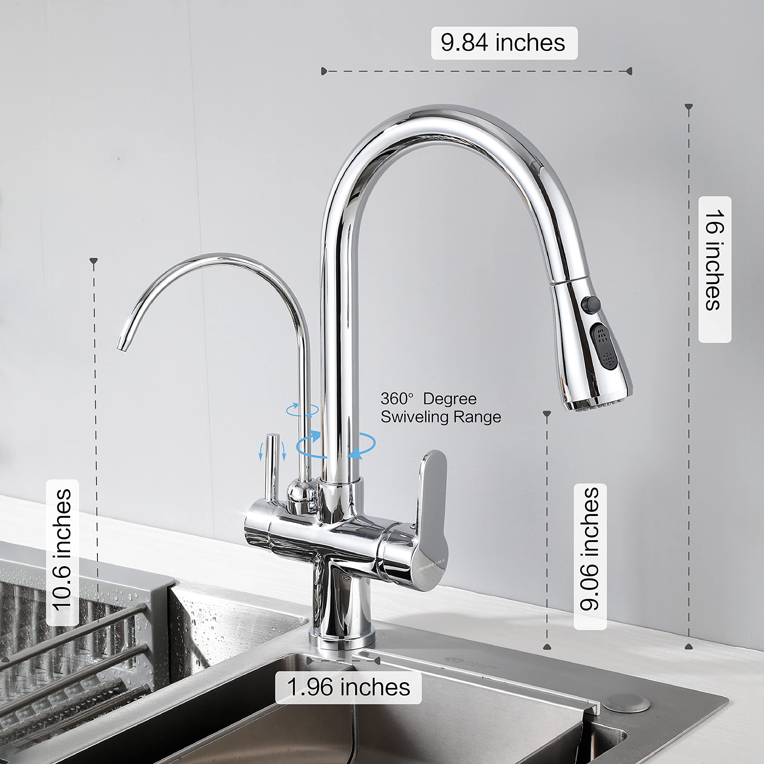 Modern 2-Handle Kitchen Faucet with Pull Down Sprayer - High Arc Lead-Free Brass for Drinking & RO Water - Perfect for Home Kitchen Sinks