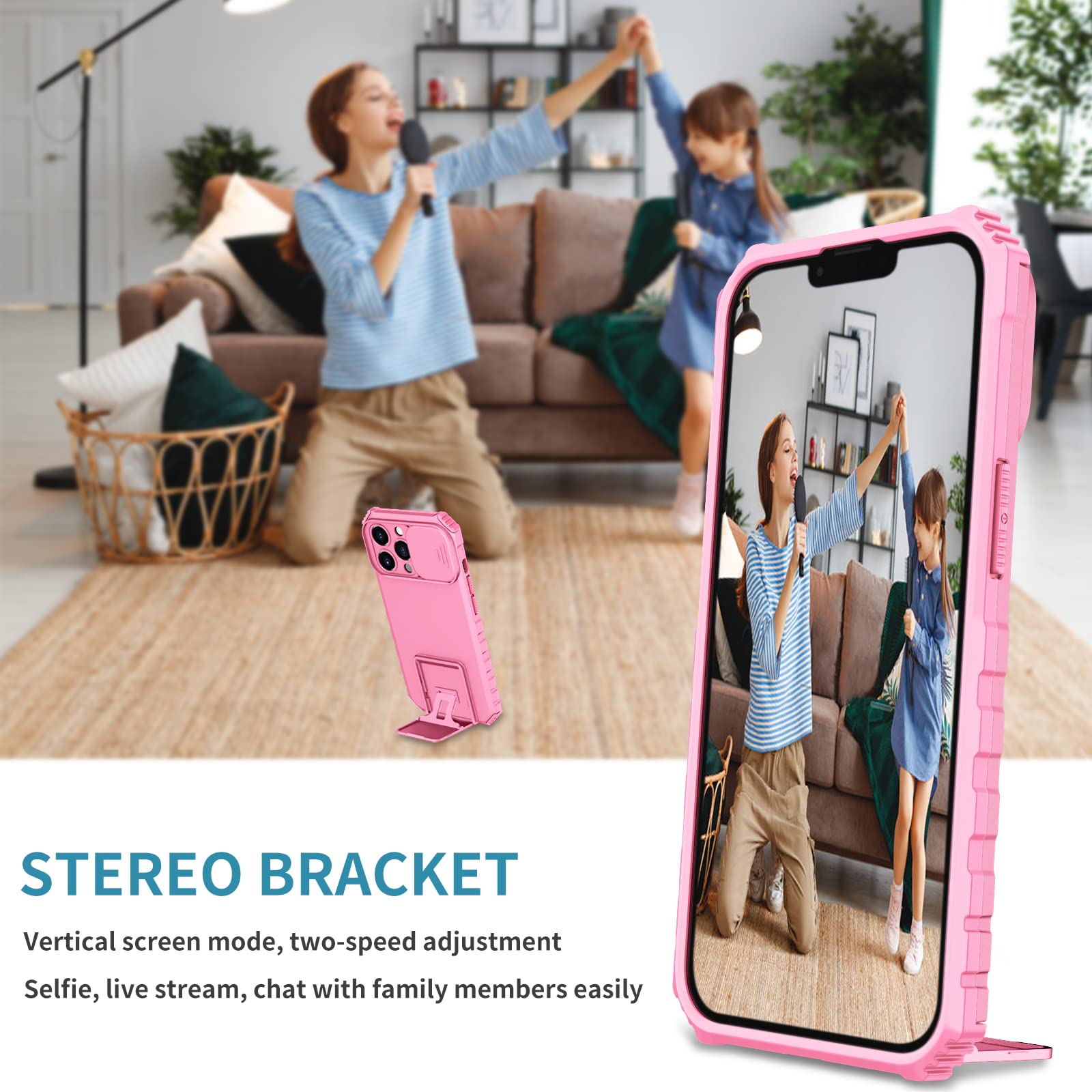 Joie & Joho Slide Lens Camera Cover Case for iPhone 13 Pro Max 6.7 inch (2021) - Heavy Pink Protective Phone Case with Built-in Kickstand | Compatible with iPhone 13 Pro 6.1 & iPhone 13 6.1 | Perfect for Travel, Photography & Everyday Protection