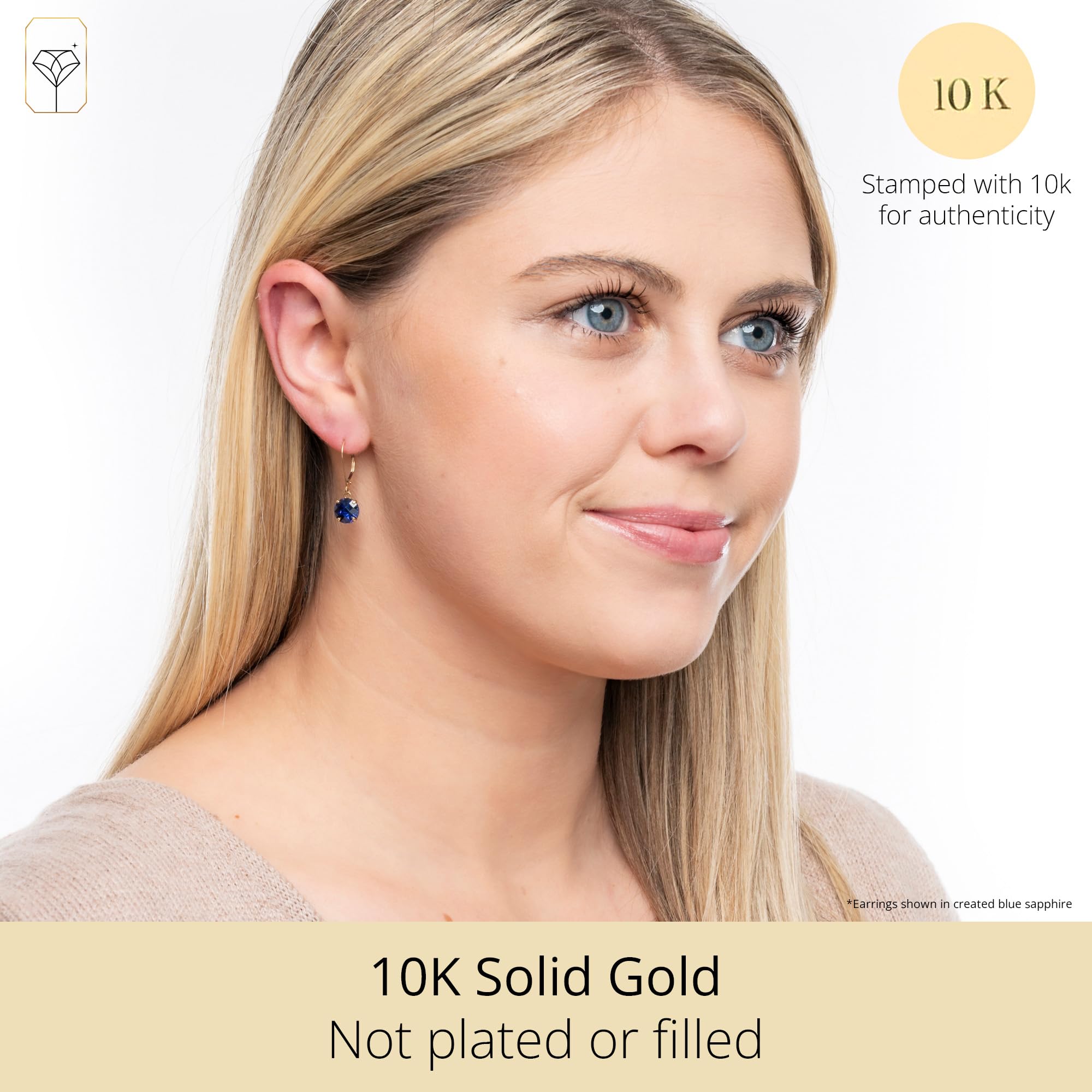 10K Yellow Gold 8mm Round Birthstone Dangle Earrings for Women with Secure Leverback Clasps - Perfect for Birthdays, Anniversaries & Special Occasions - MAX + STONE