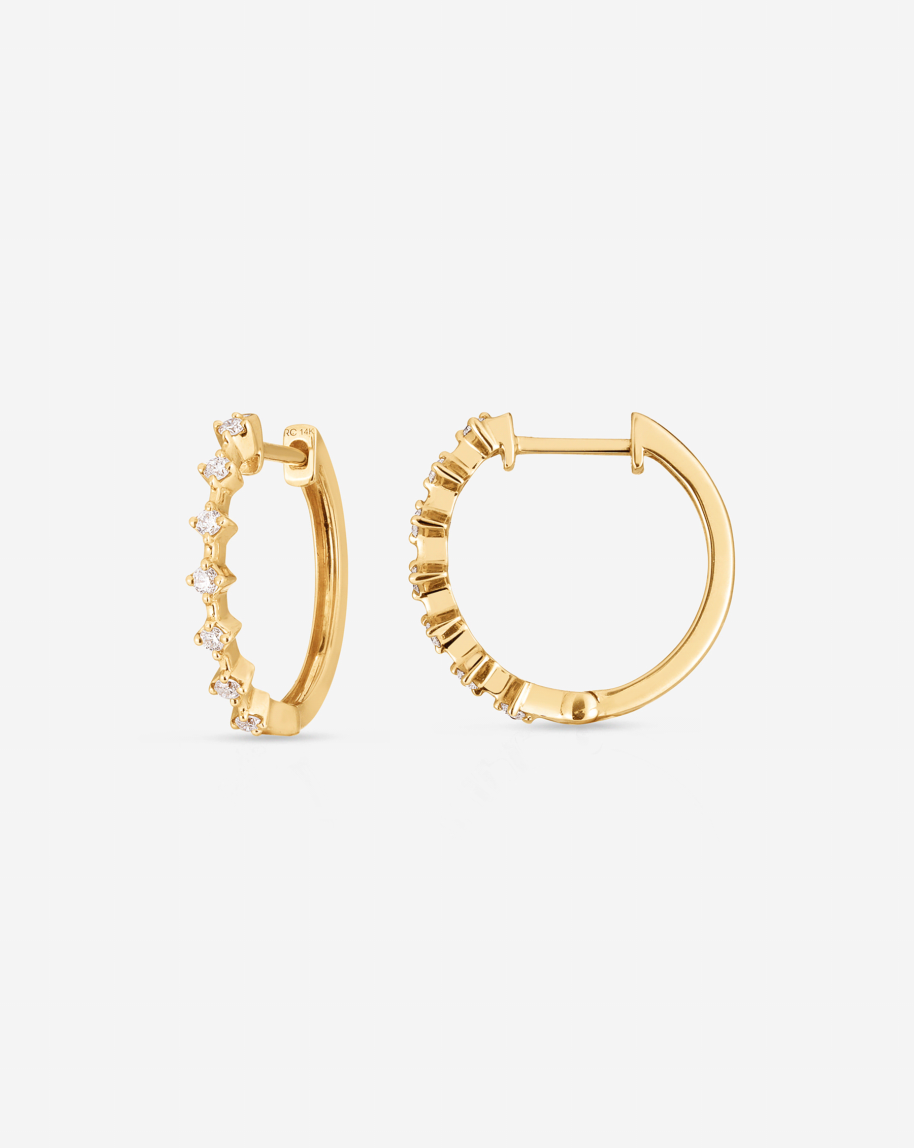 Diamond Station Hoops Earrings for Women - 14K Gold Plated Cubic Zirconia Stud Earrings | Perfect for Everyday Wear, Parties & Special Occasions