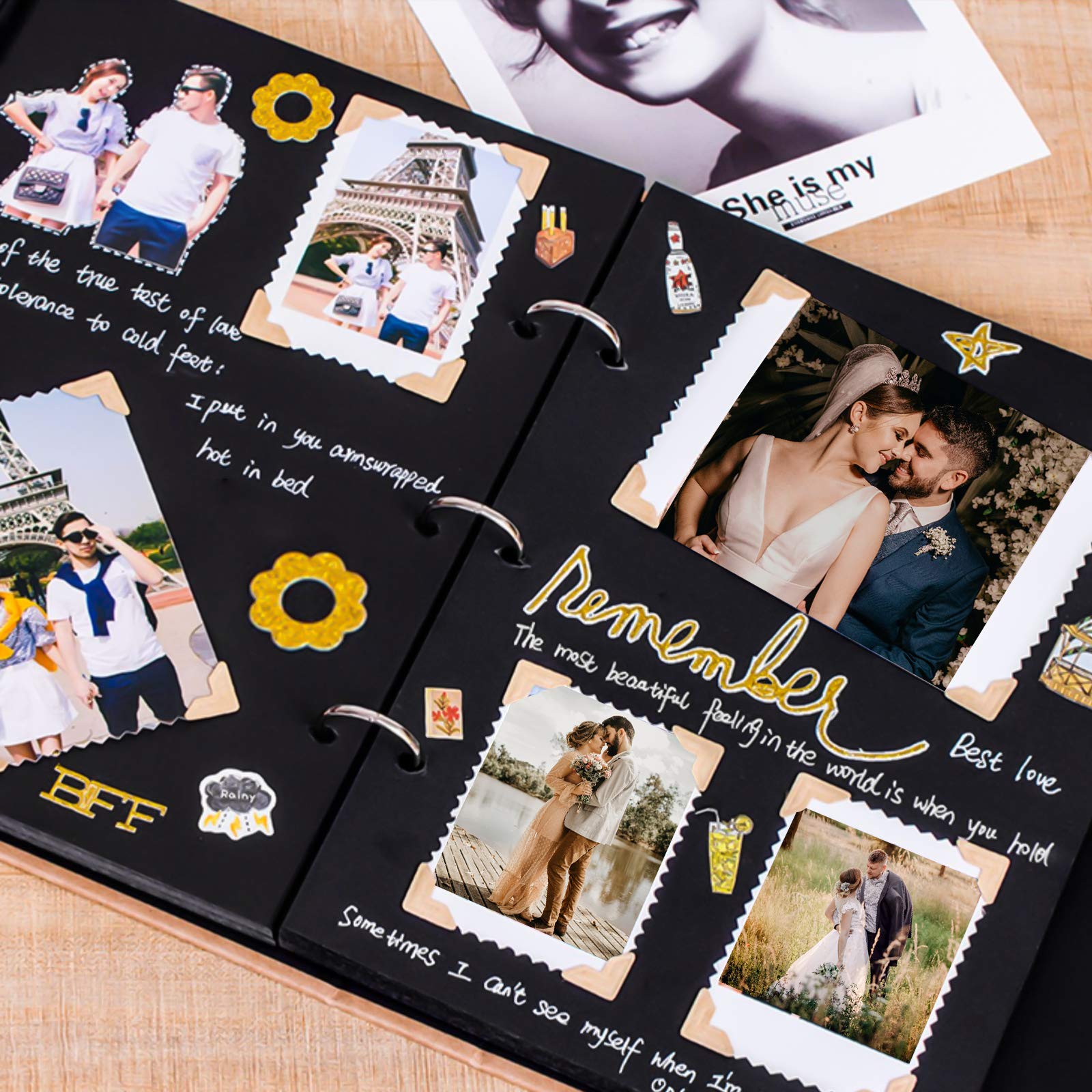 Vienrose DIY Scrapbook Photo Album Kit - 60 Pages Hardcover 12x12 Inches with Pens, Tapes & Stickers | 3-Ring Binder for Wedding, Anniversary, Baby Shower & Memory Keeping | Perfect Gift for Lovers, Friends & Kids (Black)