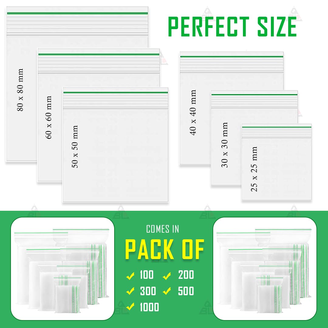 QBL® Gripseal Bags (40 x 40mm Pack of 100) - Durable Resealable Ziplock Bags for Food Storage, Jewelry, Crafts, and Organizing | Small Clear Plastic Bags with Strong Zip Lock Seal | Perfect for Snacks, Beads, Buttons, and Small Parts Storage