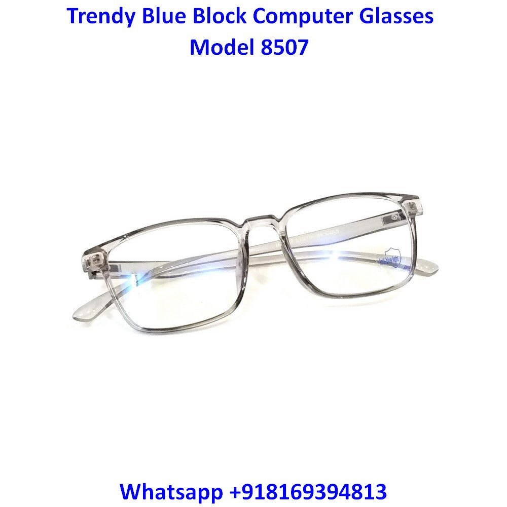 Blue Light Blocking Glasses for Men & Women - Transparent Grey Frame (M8507 C6) - Reduce Eye Strain for Work, Gaming & Screen Time