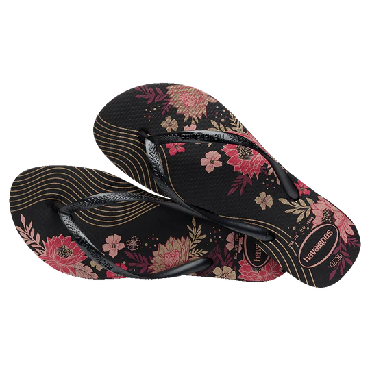Havaianas Slim Organic Flip Flops for Women & Men - Comfortable Eco-Friendly Sandals - Black / Black - Perfect for Beach, Pool & Summer Vacations