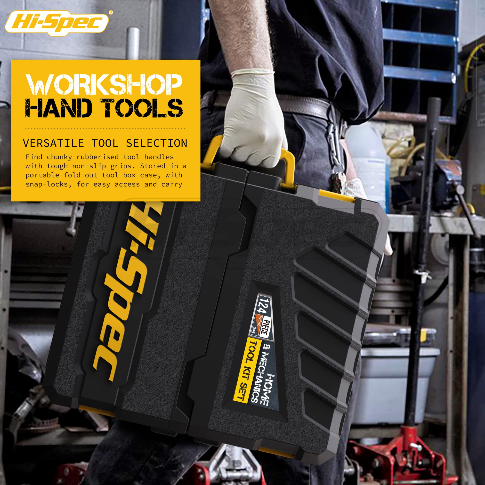 Hi-Spec 124-Piece Home & Garage Mechanics Tool Set - Complete Socket Wrench Kit for DIY Repairs & Auto Maintenance - Durable Plastic Storage Case Included - Perfect for Home Improvement, Car Repair & Professional Use