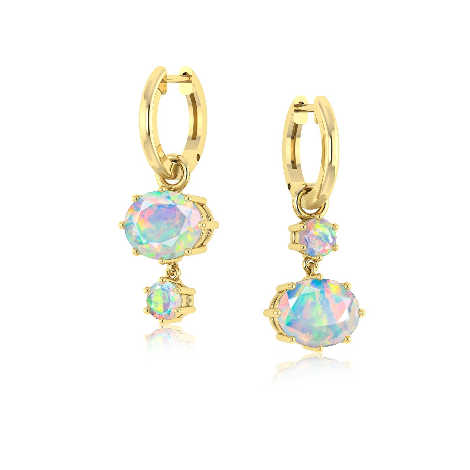 Blue Fire Opal Dual Round Stone Hoop Earrings for Women | Sterling Silver Dangle Earrings | Boho Chic Jewelry for Party, Wedding & Everyday Wear