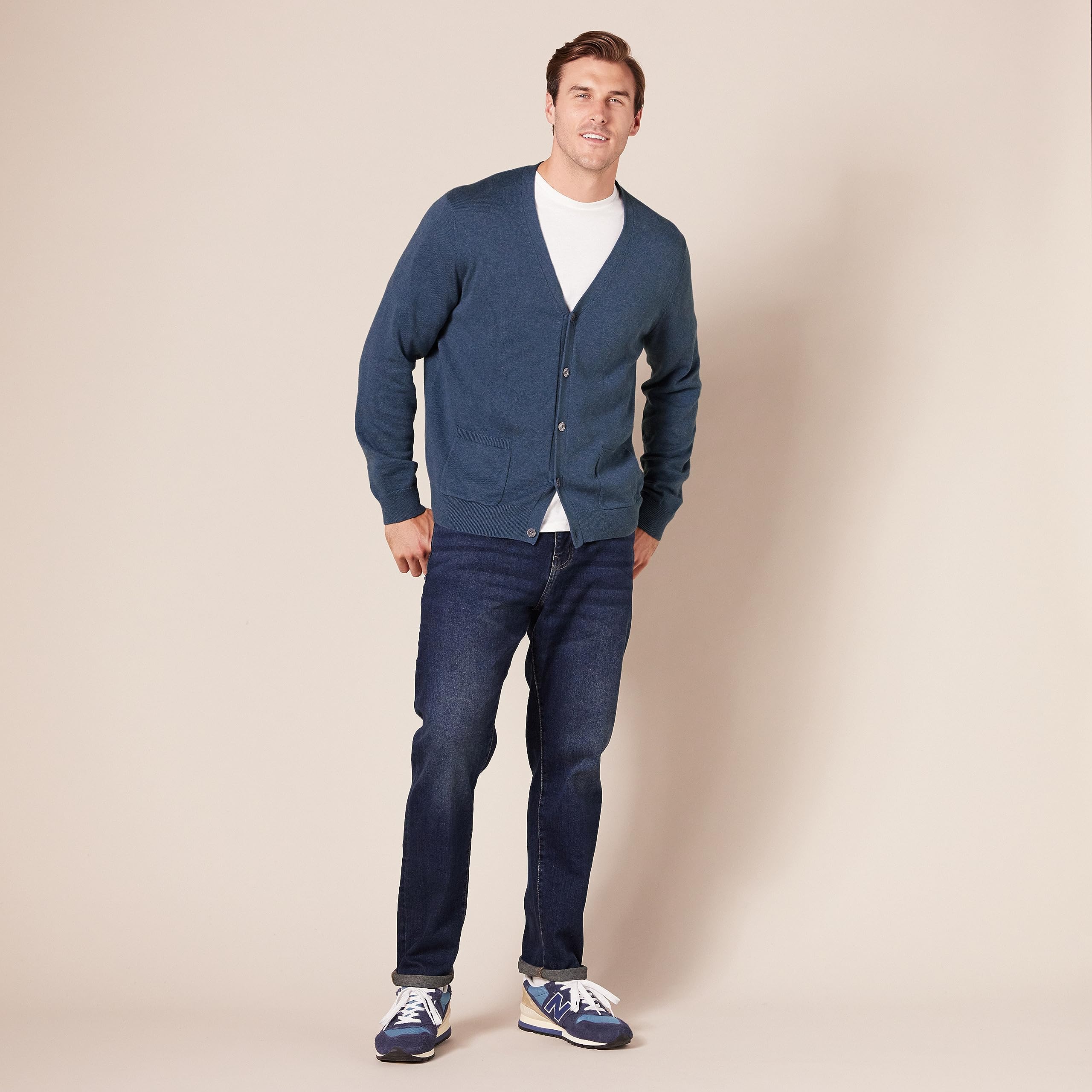 Amazon Essentials Men's Cotton Cardigan Sweater - Soft Casual Knit Pullover for Fall & Winter - Perfect for Office, Lounge & Outdoor Wear