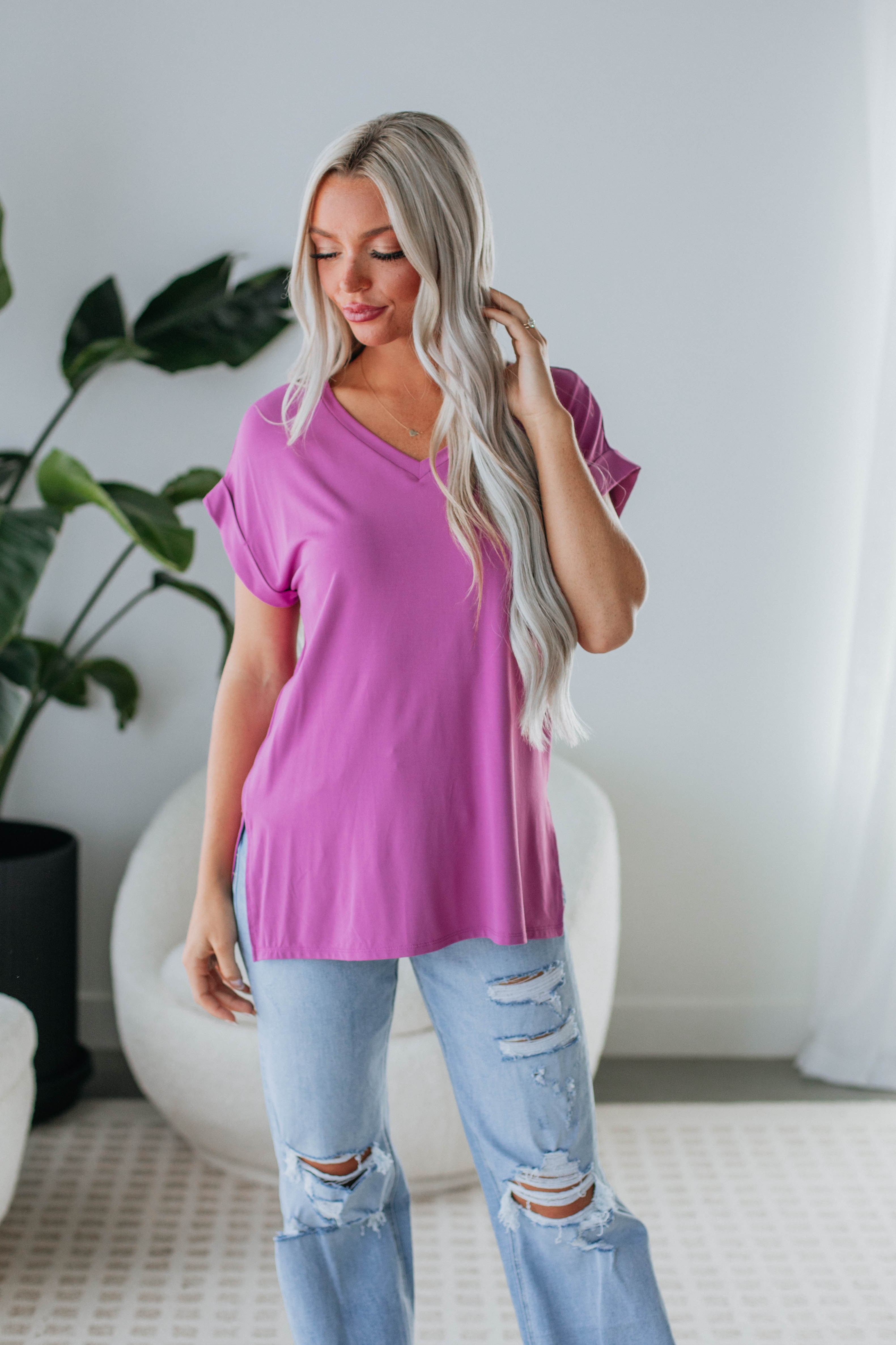 Jill Basic Tee Women's Soft Cotton T-Shirt - Orchid Purple Casual Top for Everyday Wear | Perfect for Work, Weekend & Layering