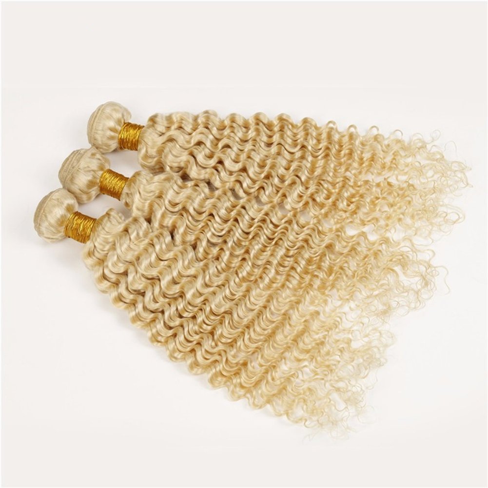 Brazilian Blonde Virgin Hair Deep Wave 3Pcs Bundle - #613 Platinum Blonde Human Hair Weave (16'' 18'' 20'') for Natural Look & Styling - Perfect for Daily Wear, Parties & Special Occasions