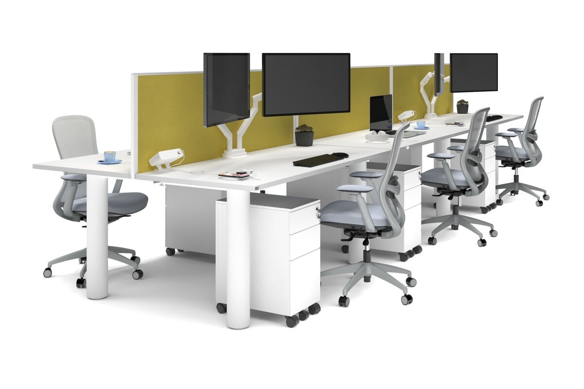 Quadro Cylinder Leg 6-Person Office Workstation Desk [1800L x 700W] - Modern Collaborative Workspace Solution for Team Meetings & Office Productivity