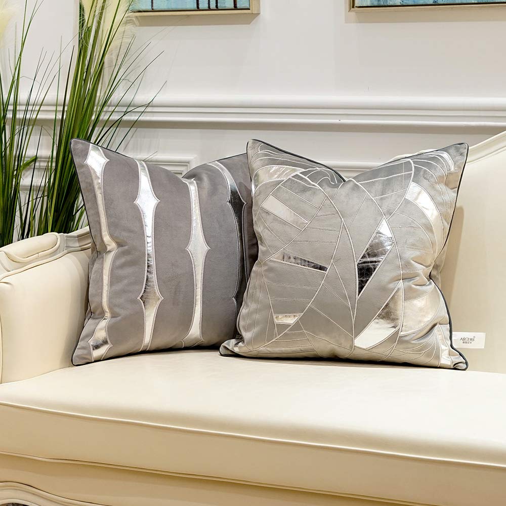 Avigers 20x20 Inch Grey Silver Striped Cushion Cover - Luxury European Style Decorative Throw Pillow Case for Sofa, Living Room, Bedroom & Car - Perfect for Home Decor, Cozy Comfort and Interior Design Accents