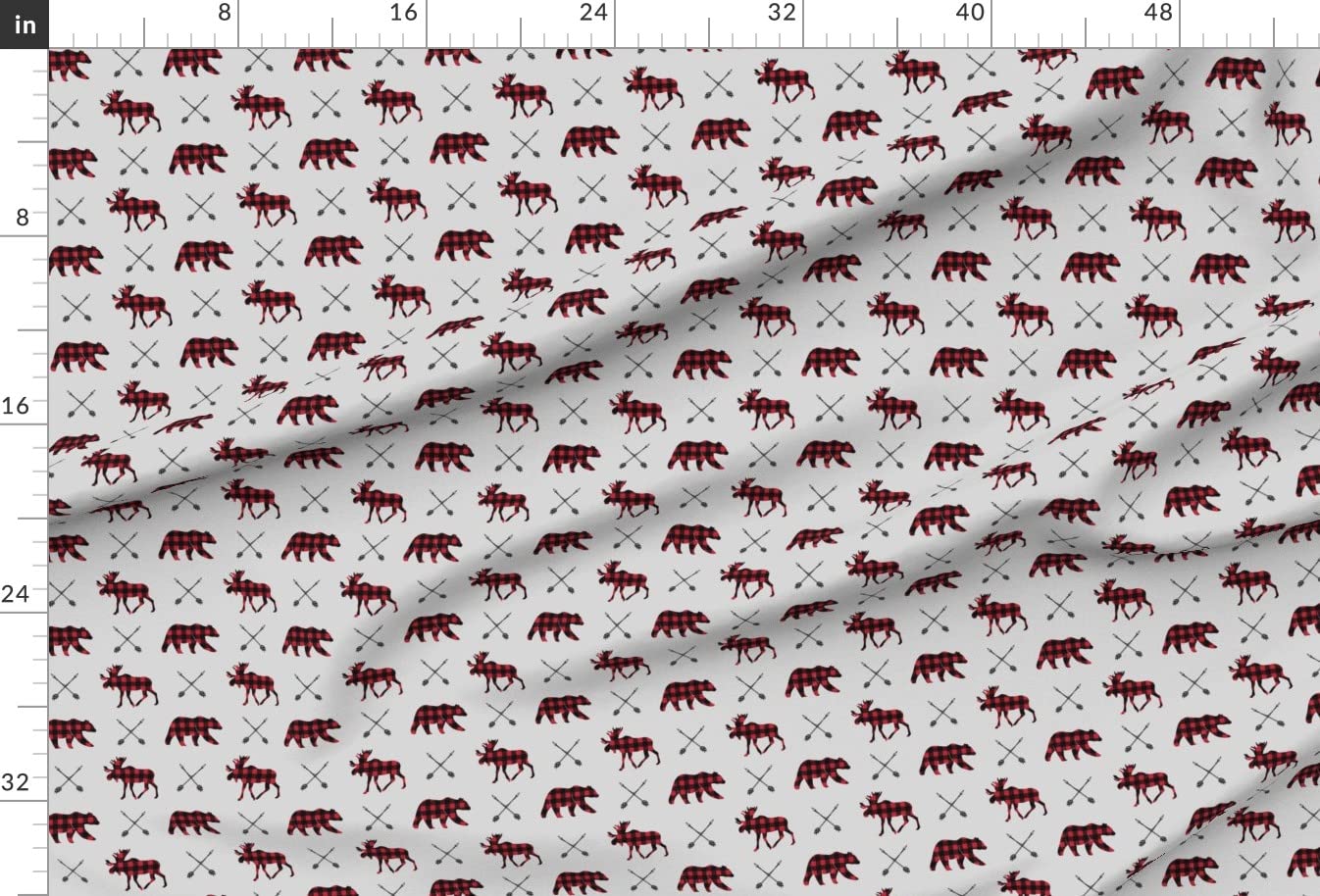 Moose Bear Arrows Happy Camper Collection Plaid Woodland Printed Minky Fabric - Soft Fat Quarter for Sewing Baby Blankets, Quilt Backing & DIY Plush Projects | Cozy Nursery Decor & Camping-Themed Crafts