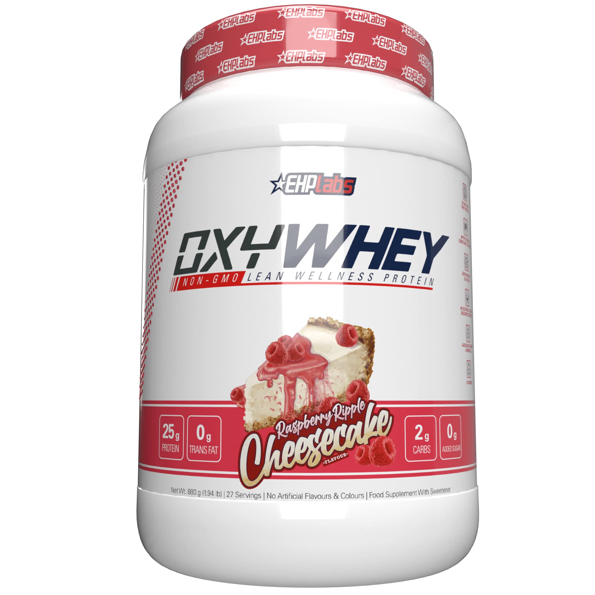 EHP Labs OxyWhey Whey Protein Powder - 25g Whey Protein Isolate, Non-GMO Meal Replacement Shake for Post Workout Recovery, Raspberry Cheesecake Flavor (27 Servings) | Ideal for Gym, Weight Loss & Muscle Building