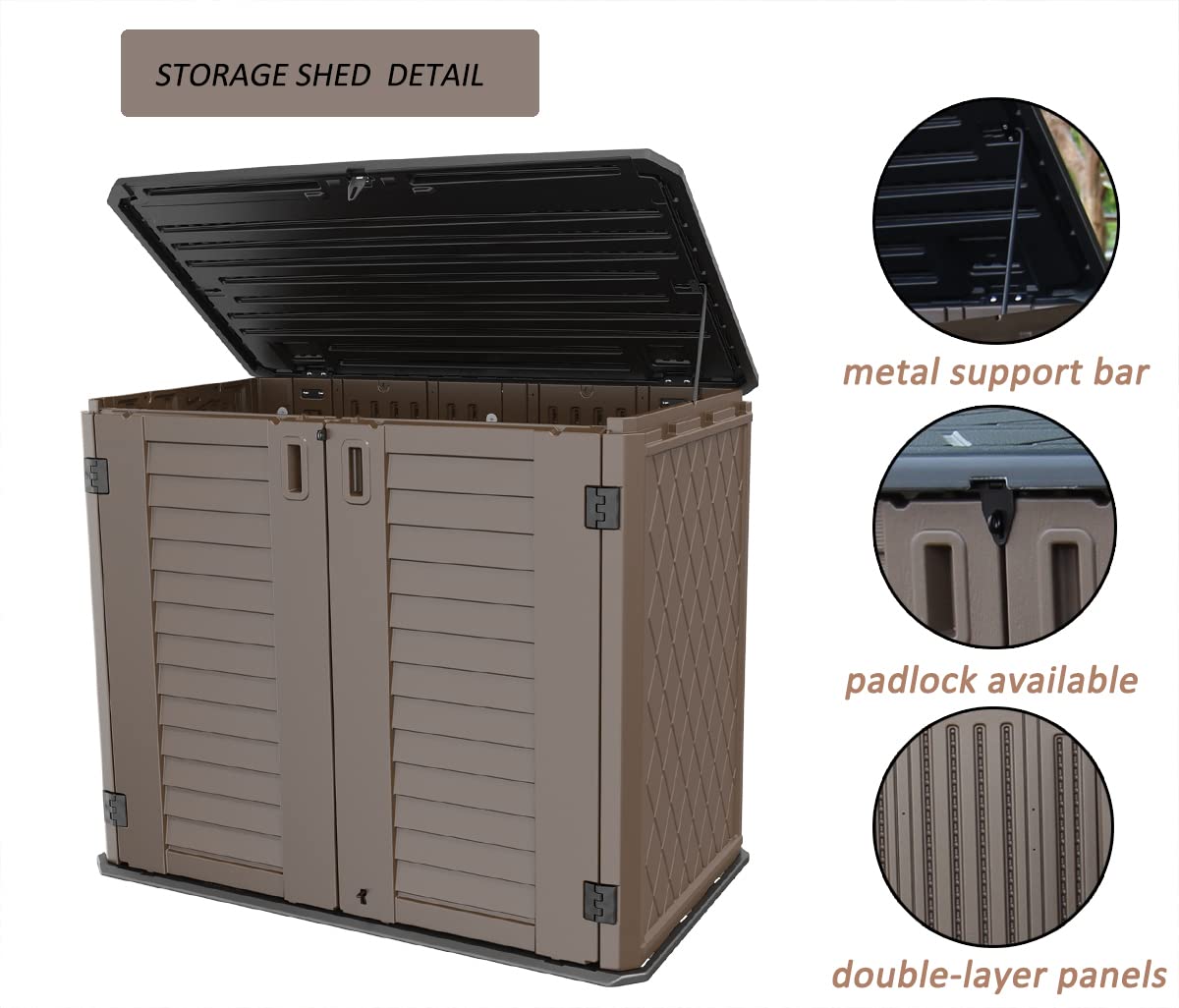 34 Cu.ft Horizontal Resin Storage Shed - Waterproof Outdoor Cabinet with Lock for Garden, Backyard, Home & Pool Storage - Durable Brown Utility Shed for Patio Furniture, Pool Toys & Yard Tools Organization
