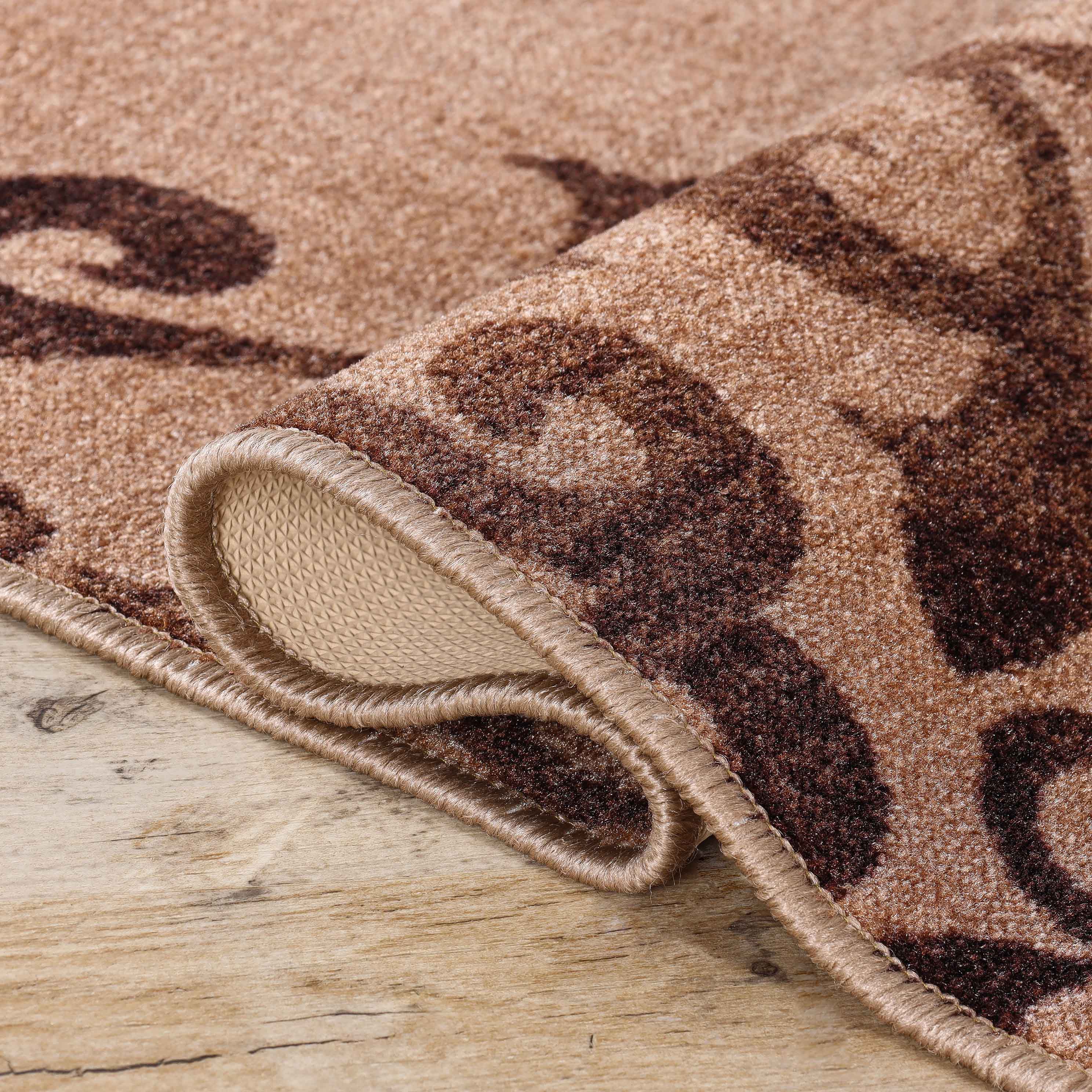 Non-Slip Washable Amber Floral Scroll Indoor Area Rug or Runner - Perfect for Living Room, Bedroom, and Hallway Decor