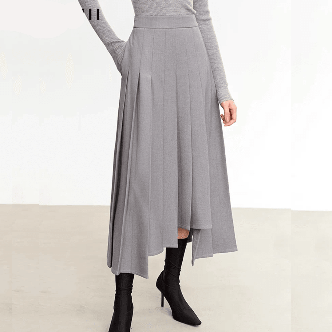 2023 Women's Winter Wool A-Line Pleated Skirt with Unique 3D Irregular Design - Loose Fit Mid-Length Skirt for Office, Party & Casual Outfits