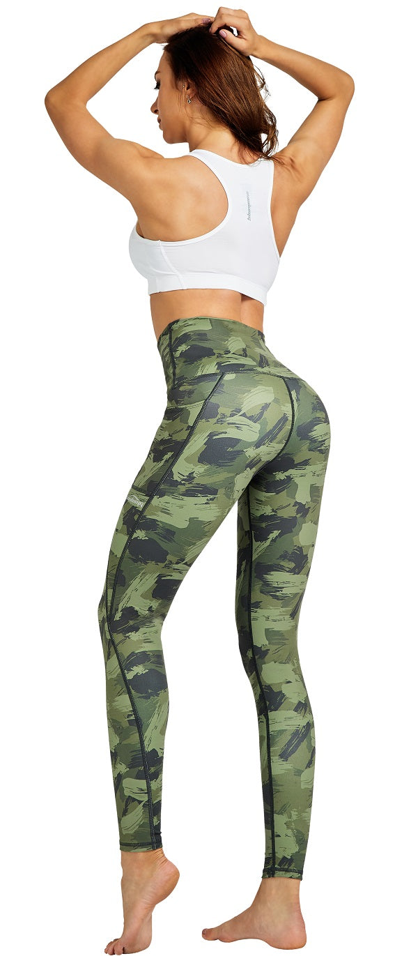 COOLOMG High Waist Yoga Pants with Pockets for Women - Workout Gym Running Leggings in Camo Black - Perfect for Yoga, Fitness, Running & Casual Wear