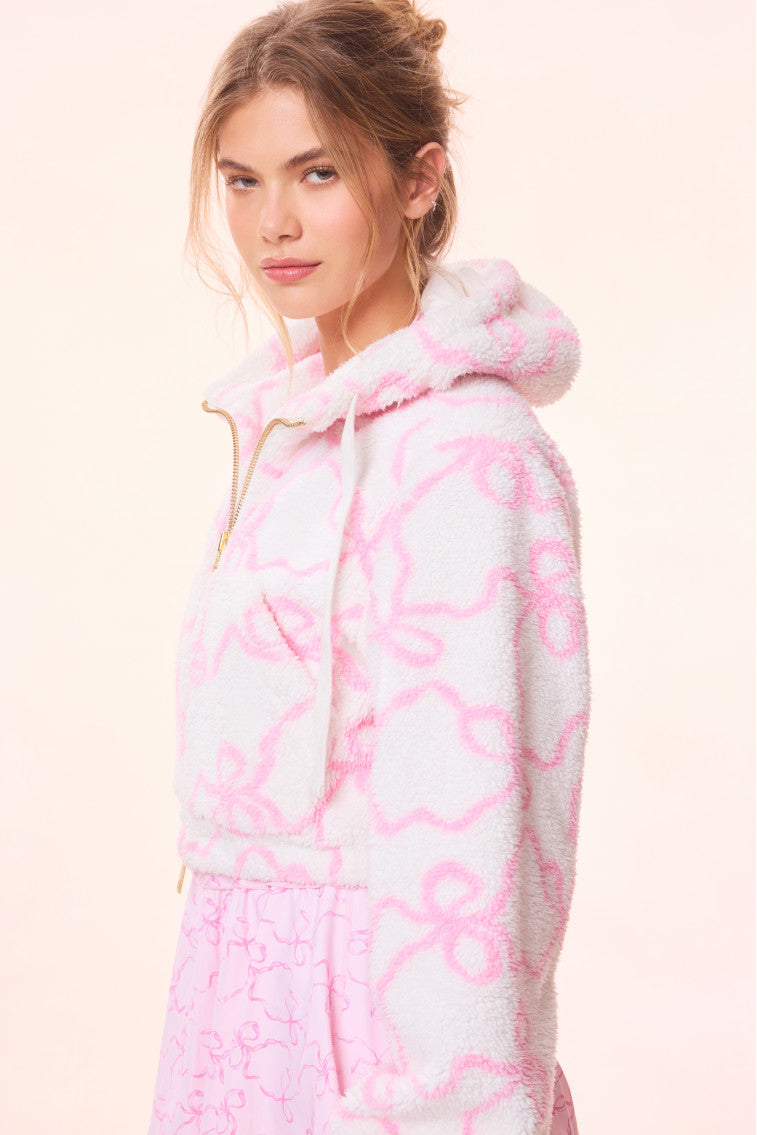 Darcelle Women's Bow Print Teddy Bomber Jacket - Cozy Fleece Outerwear for Fall & Winter Fashion, Casual Wear, and Street Style Outfits