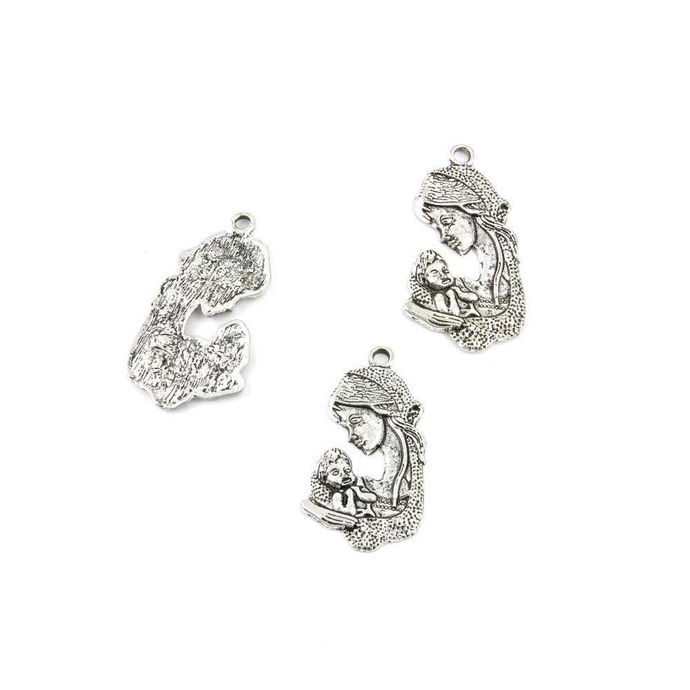 Antique Silver Tone Jewelry Making Charms Bulk - 29916 Mother Baby Design for DIY Bracelets, Necklaces & Craft Projects