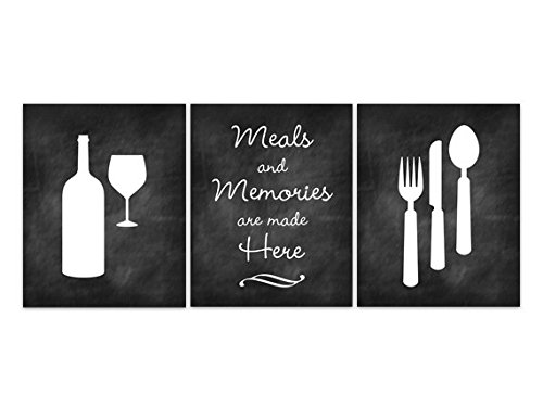 Black Chalkboard Kitchen Wall Art with Fork and Spoon Decor - Elegant Wine Glass Design for Home Dining Room Decor | Perfect for Farmhouse, Restaurant & Coffee Shop Décor