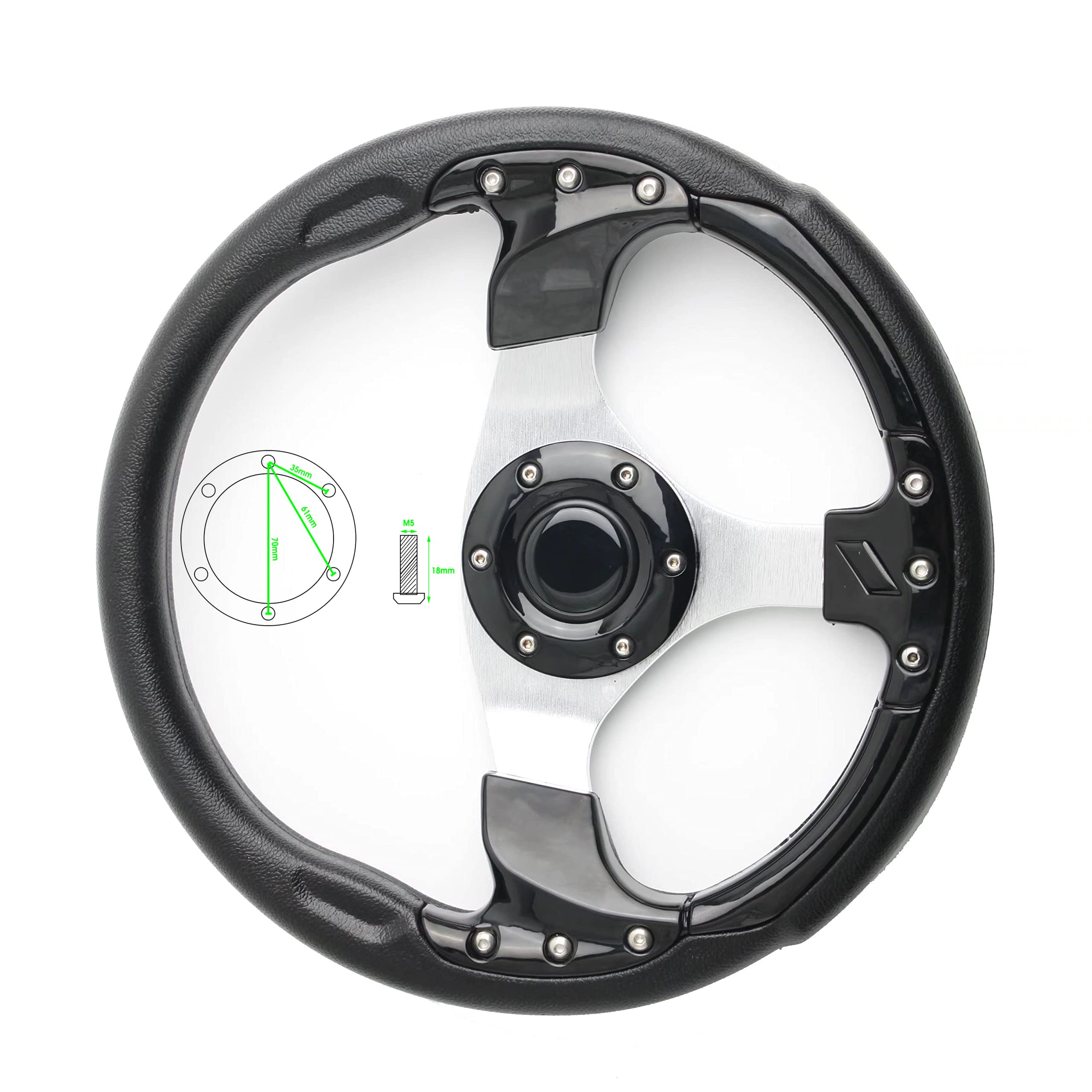High-Performance Racing Style Steering Wheel for Golf Carts - Compatible with Club Car DS, Precedent, EZGO & Yamaha Models - Premium Vinyl Leather Grip & Brushed Aluminum Spokes (Black) - Perfect for Golf Course Cruising & Off-Road Adventures