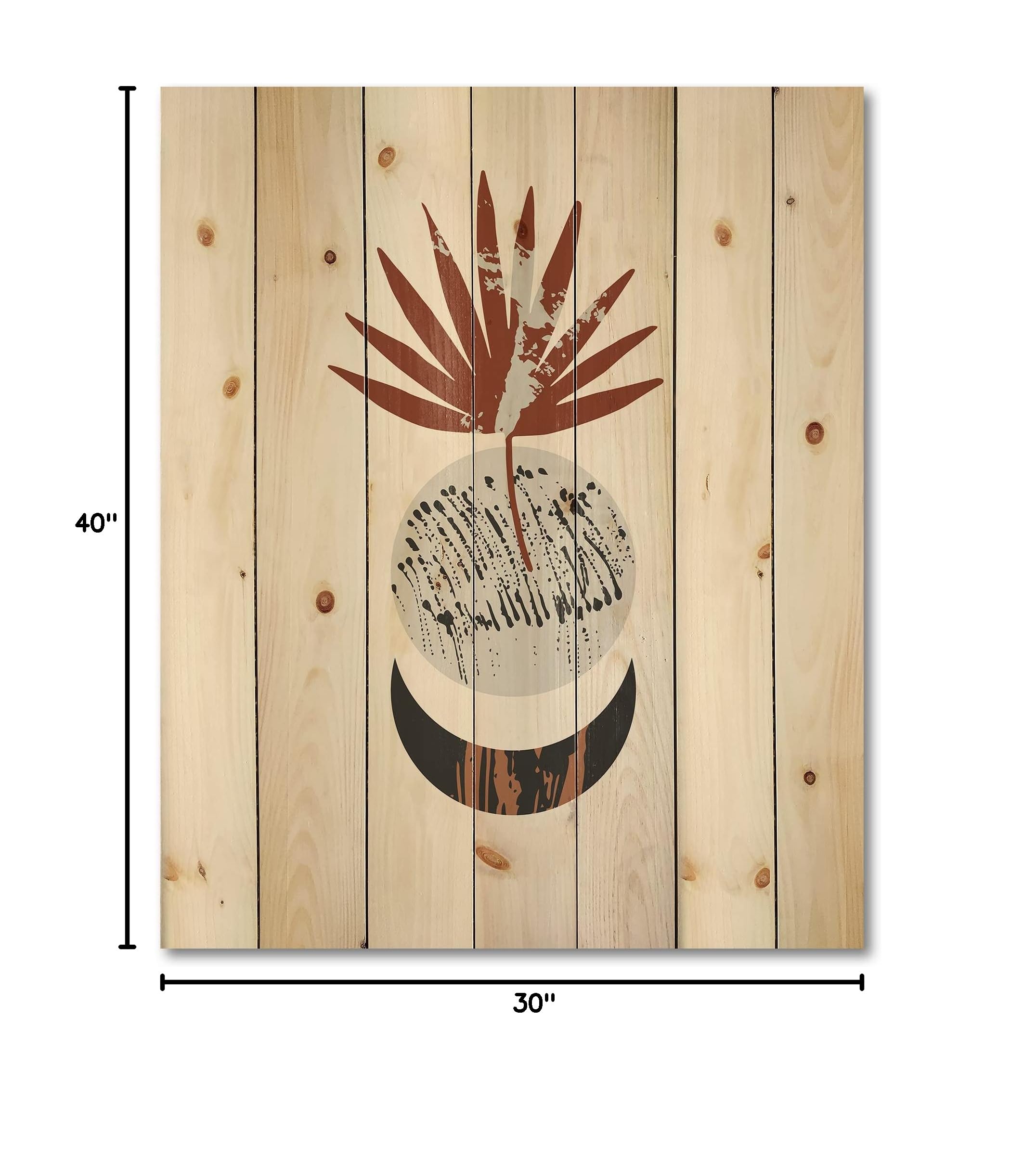 Retro Terracotta Moon & Sun Wood Wall Art - Modern Abstract Pine Wood Panel Decor for Living Room, Bedroom, or Office - Large Contemporary Wooden Wall Hanging with Natural Print