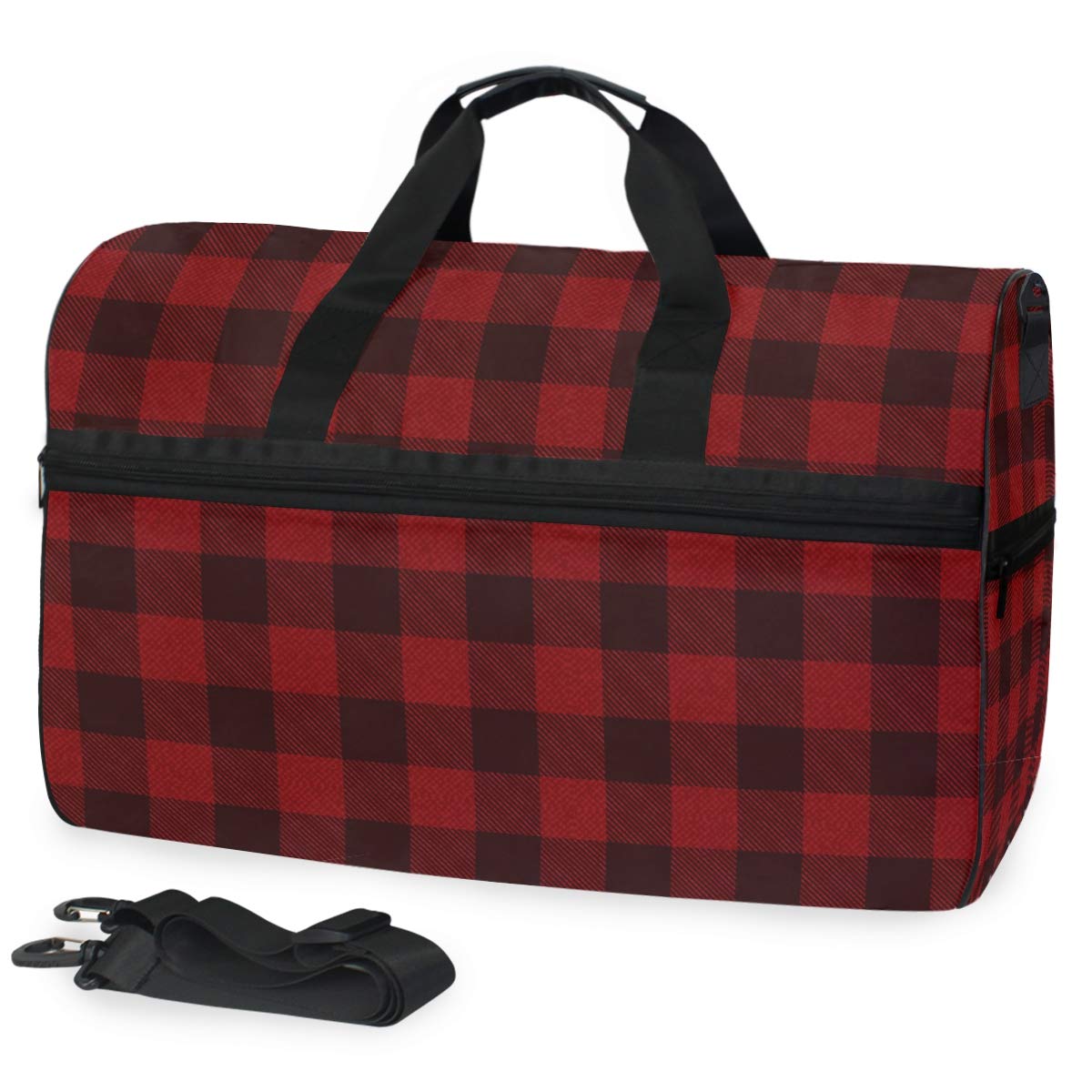 Vintage Red Black Plaid Gym Duffel Bag - Large Sports Travel Duffel with Shoe Compartment - Durable Shoulder Bag for Men & Women - Perfect for Gym, Travel & Weekend Getaways