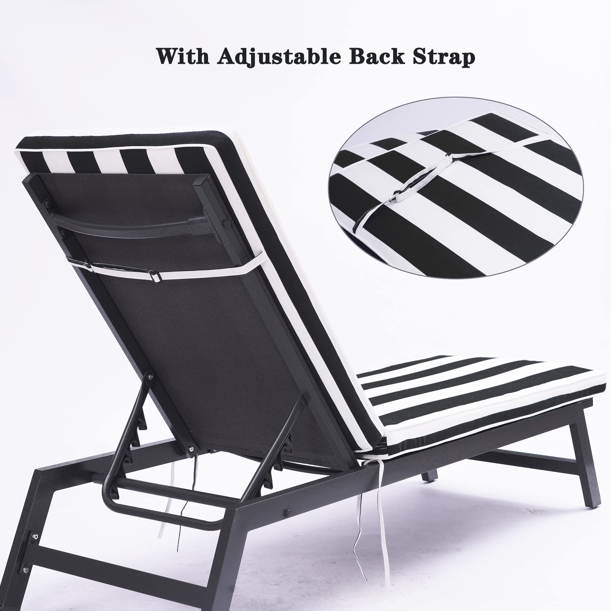 Outdoor Lounge Chair Cushion Replacement - Thick Comfortable Patio Furniture Seat Cushion for Chaise Lounge - Portable Reclining Cushion for Indoor/Outdoor Use - Perfect for Poolside, Deck, Garden & Patio Relaxation - Black & White