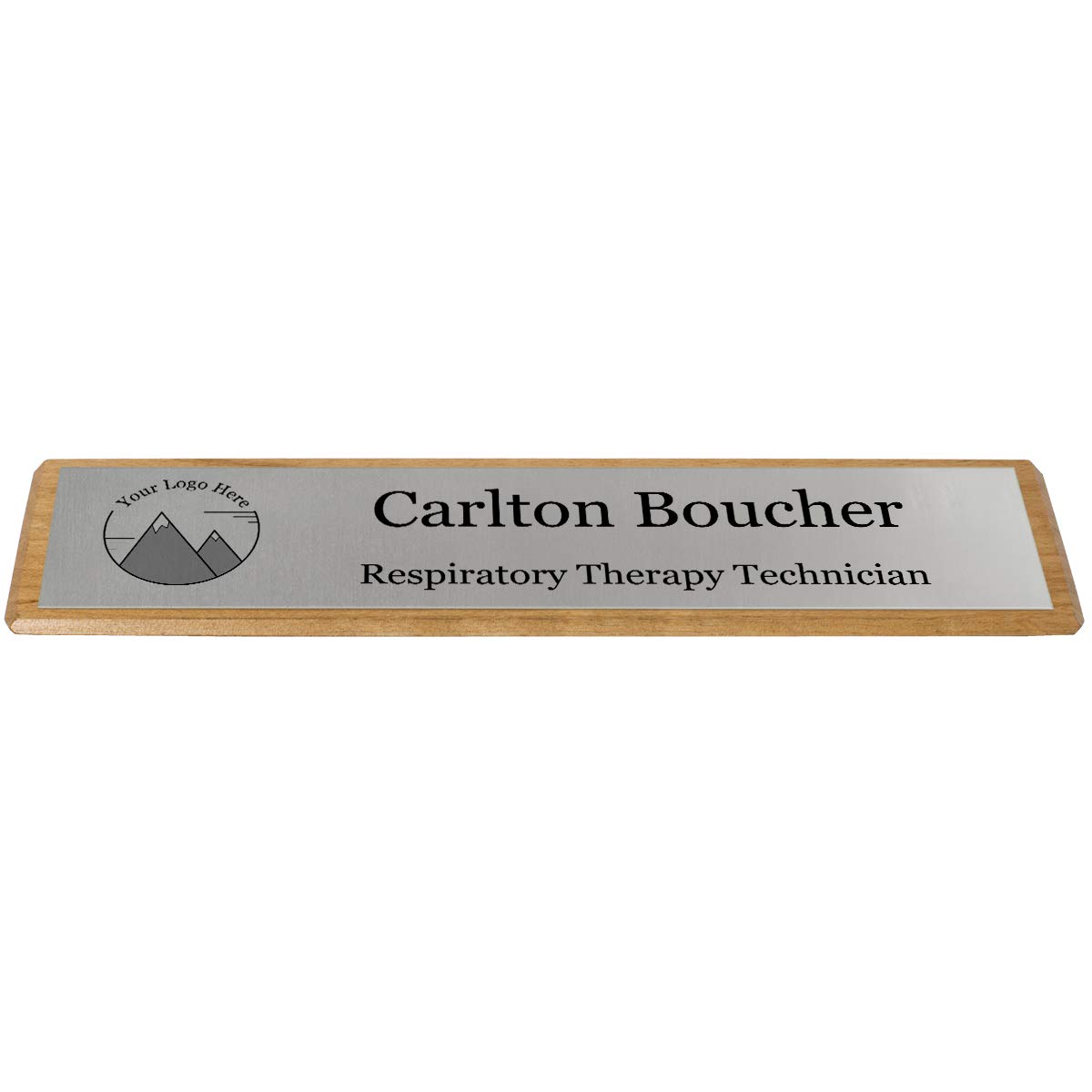 Premium Red Alder Wood Desk Name Plate - Engraved Silver Wedge Sign (10x2 Inch) for Office, Reception, or Home Workspace Decor