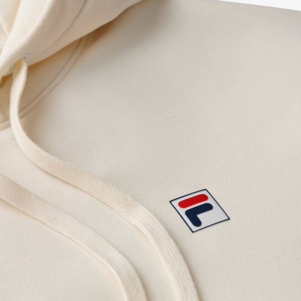 Fila Unisex Classic Relaxed Hoodie - Soft Cotton Pullover Sweatshirt with Kangaroo Pocket (Gardenia White) for Men & Women | Casual Streetwear, Gym, Lounge & Outdoor Activities