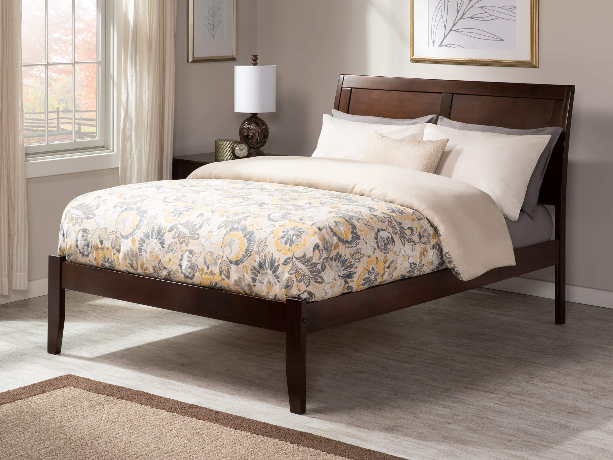 AFI Portland Queen Platform Bed with USB Charger - Walnut Wood Modern Bed Frame for Bedroom, Guest Room, or Studio Apartment