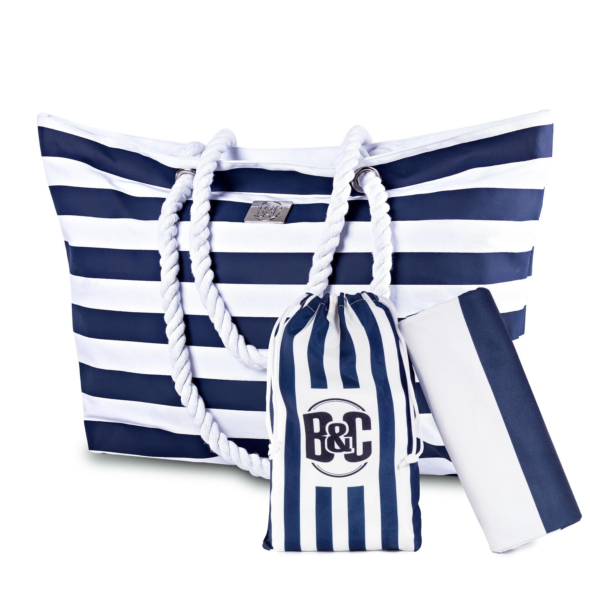 Large Waterproof Beach Tote Bag with Zipper & Pockets - for Travel & Pool Days