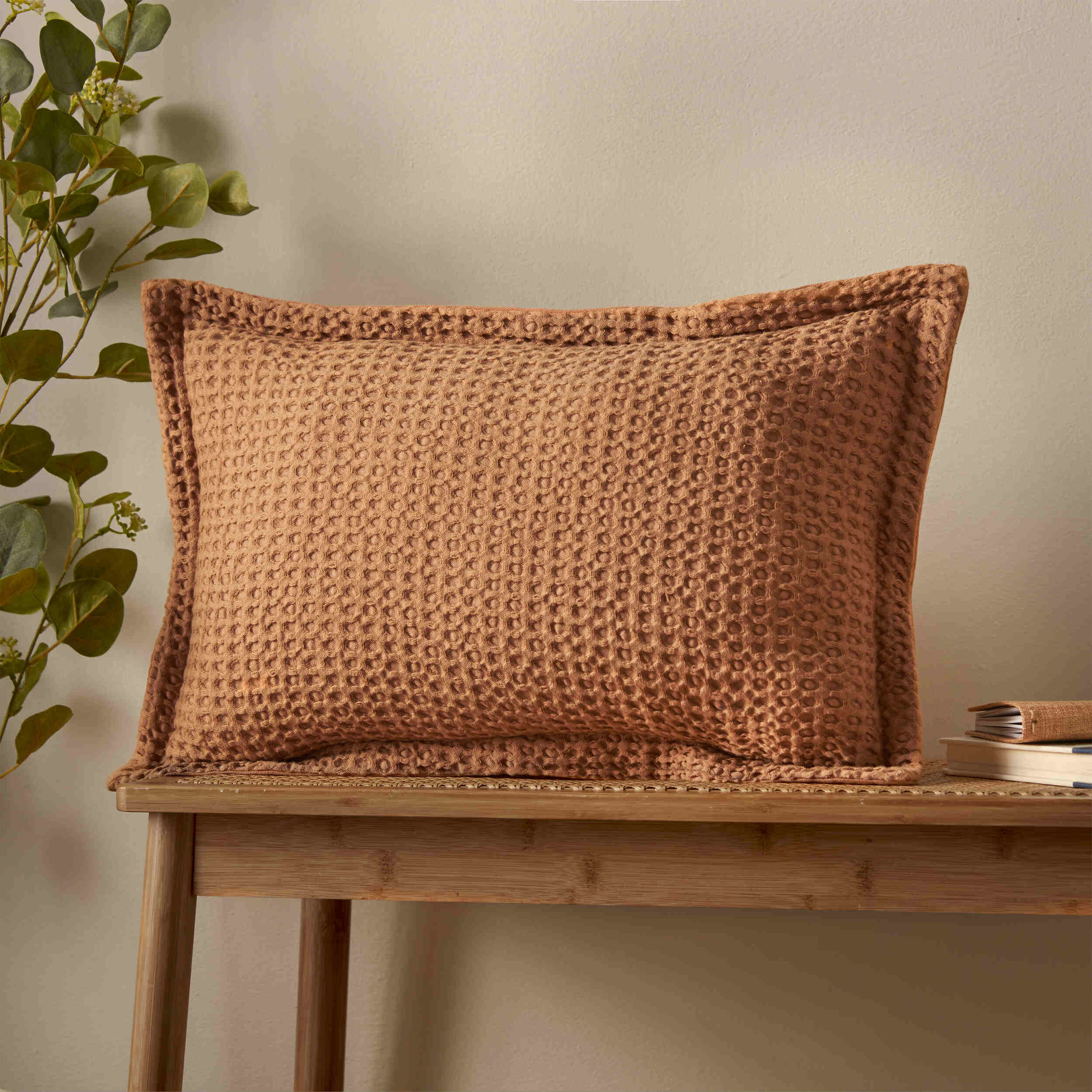 Pineapple Elephant Jaipur Chunky Waffle Cushion - Soft Caramel Throw Pillow for Sofa, Bed & Home Decor | Boho Chic Living Room Accessory