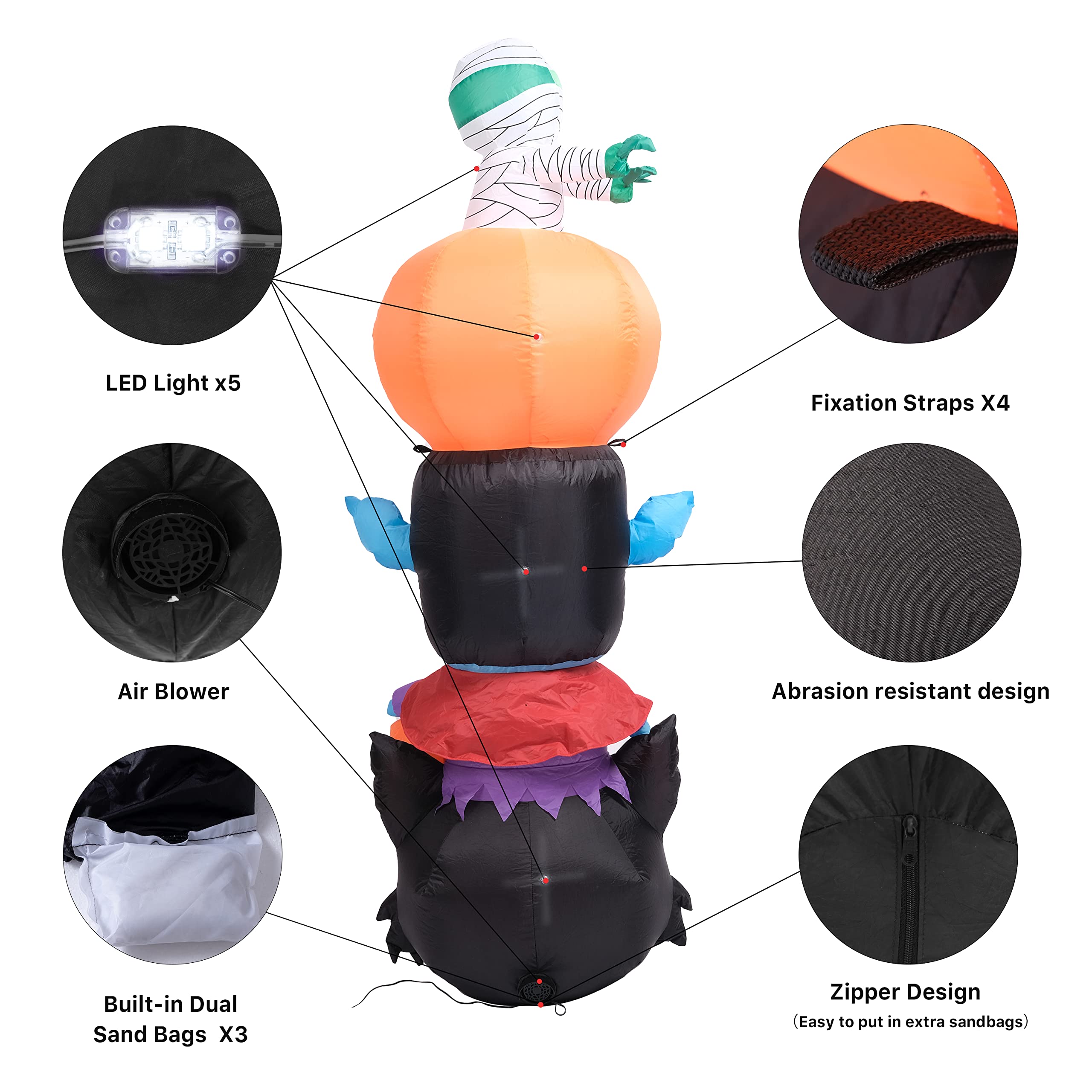 6Ft Halloween Inflatable Pumpkin with Zombie - LED Lighted Outdoor Yard Decorations for Halloween, Garden, Lawn & Holiday Parties | Spooky Blow-Up Decor for Front Yard, Backyard & Halloween Events