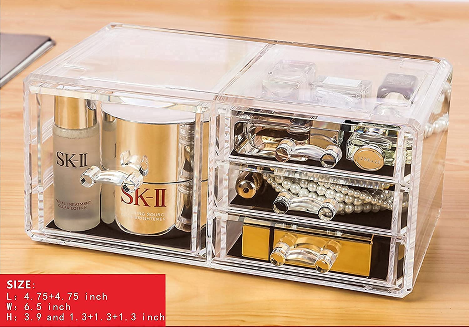 3-Pack Clear Acrylic Makeup Organizer with 8 Stackable Drawers - Countertop Vanity Storage for Jewelry, Hair Clips & Beauty Products - Perfect for Dresser, Desk & Bathroom Organization