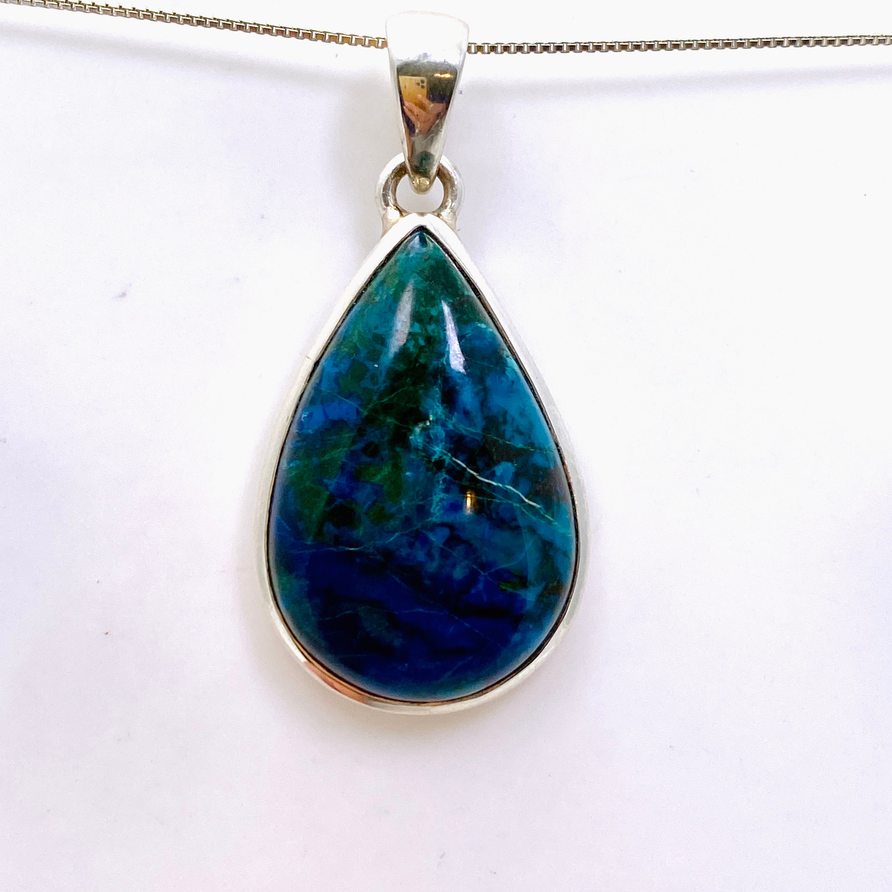 Natural Shattuckite Teardrop Cabochon Pendant - Handmade Blue Gemstone Jewelry PPGJ1004 for Healing, Meditation & Spiritual Gifts