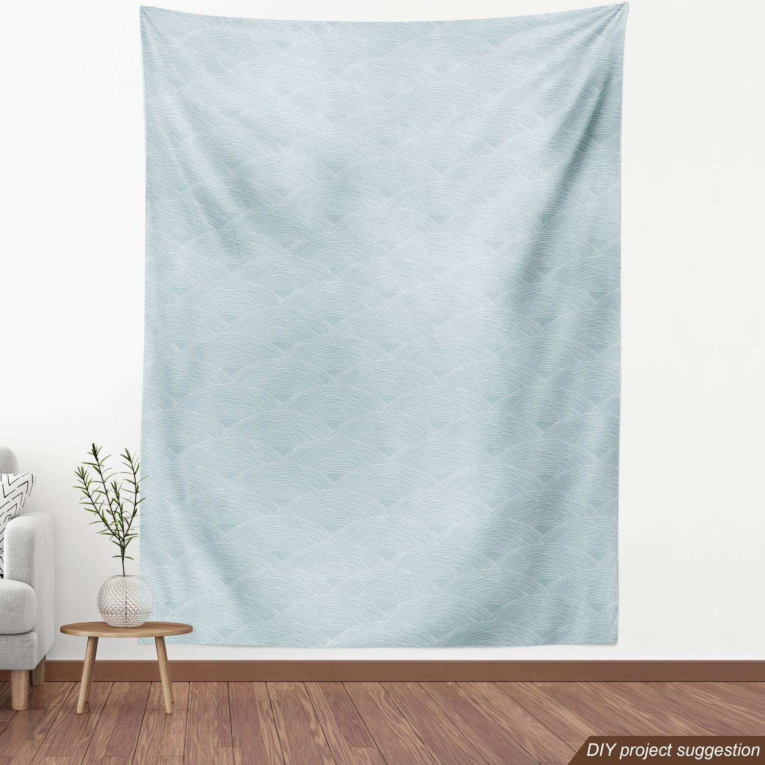 Ambesonne Fish Scale Fabric by The Yard - Hand Drawn Doodle Style Wavy Lines Pastel Abstract Pattern | Decorative Upholstery Fabric for Sofa, Curtains & Home Decor | 10 Yards Pale Blue Grey White | Perfect for DIY Projects & Bohemian Interior Design