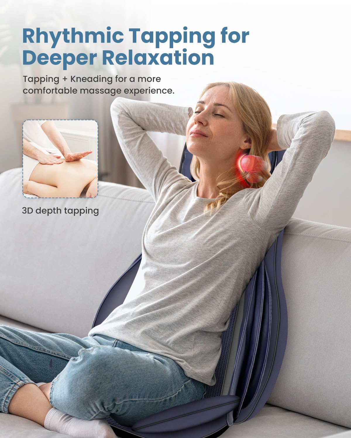 COMFIER Shiatsu Back Massager with Heat - Deep Tissue Massage Chair Pad for Neck, Back & Shoulder Pain Relief - Adjustable Height Seat with Tapping Compression - Perfect Gift for Women & Men - Use at Home, Office or Car for Ultimate Relaxation
