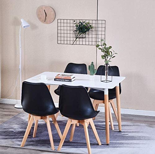 Scandinavian Modern Dining Chairs Set of 4 - Solid Beech Wood Legs & Padded Seat - Black Accent Chairs for Kitchen, Dining Room or Breakfast Nook