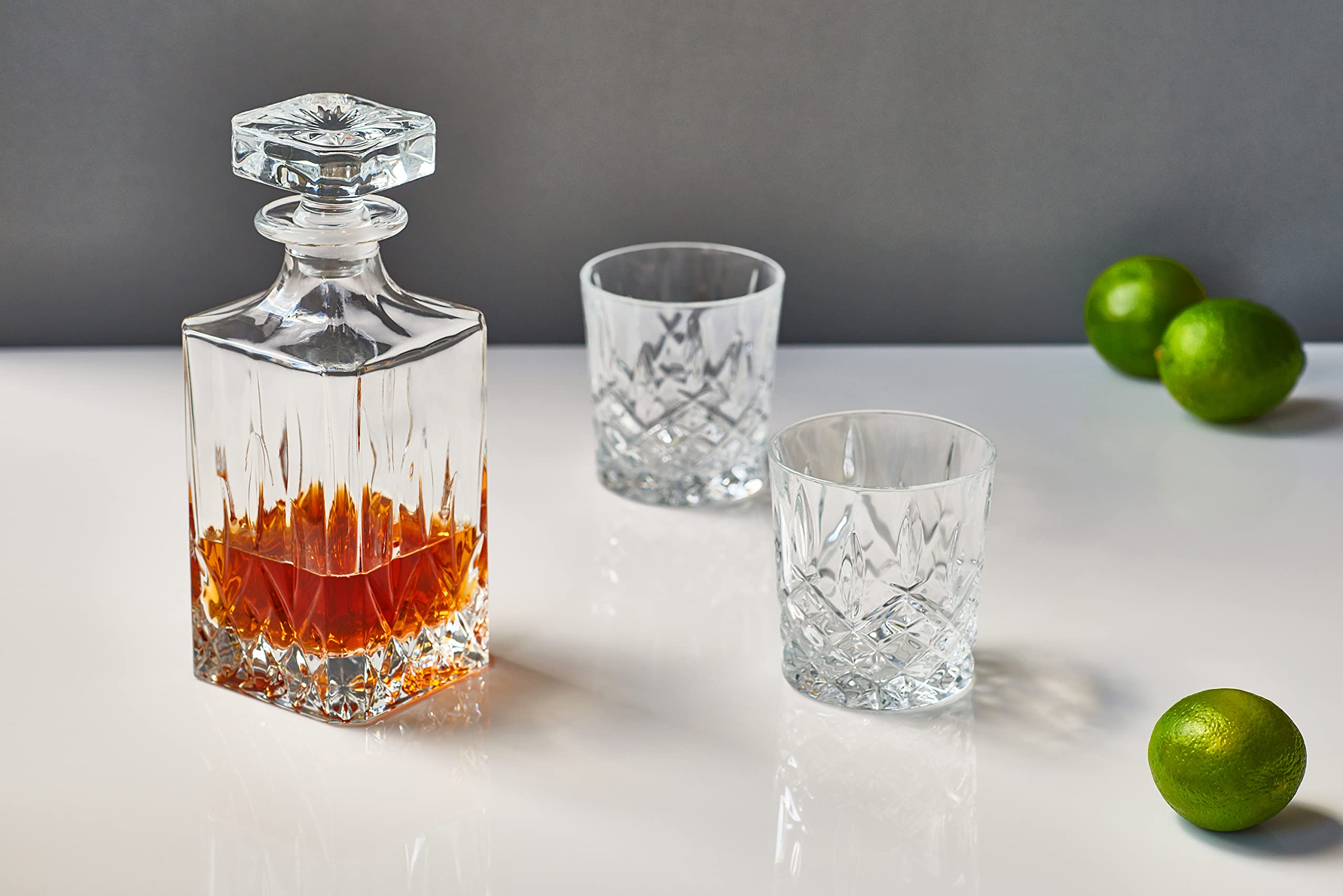 Marquis by Waterford Personalized Markham Square Crystal Decanter Set - 32oz Engraved Whiskey Decanter with 2 Matching DOF Rocks Glasses for Scotch, Bourbon & Rye | Luxury Home Bar Accessories & Gift for Whiskey Lovers