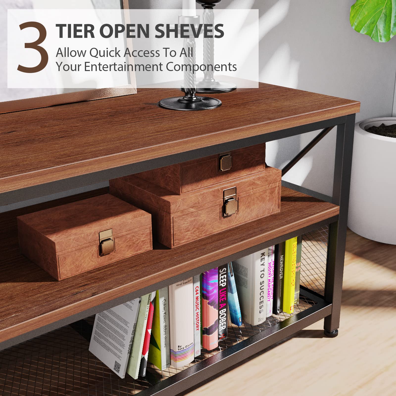 NOBLEWELL 60 Inch TV Stand with Storage - 3-Tier Wooden Entertainment Center & Media Console for Living Room, Bedroom, Home Theater - Fits Flat Screen TVs up to 60