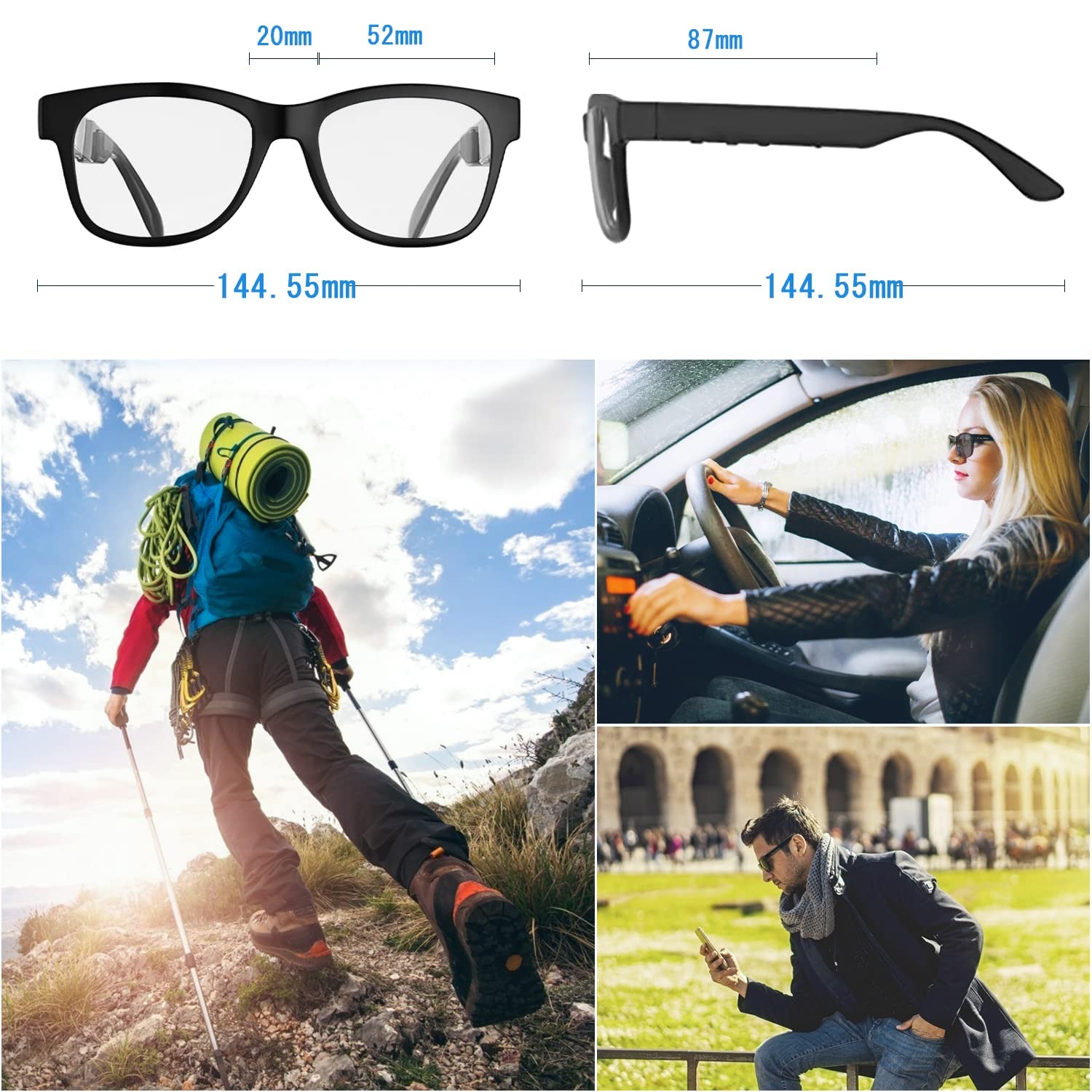 Upgraded Smart Bone Conduction Bluetooth Glasses with Open-Ear Headphones, Photochromic Blue Light Blocking Lenses, IPX6 Waterproof - Hands-Free Calls & Music - Perfect Gift for Dad & Men - Ideal for Running, Cycling & Outdoor Activities