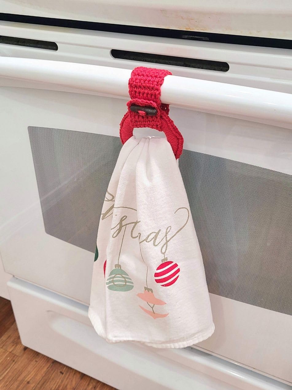 Stainless Steel Hanging Kitchen Towel Ring Holder with Loop - Unique Housewarming Gift for Kitchen, Bathroom, or RV - Red (Perfect for Drying Towels, Organizing Kitchen & Home Decor)