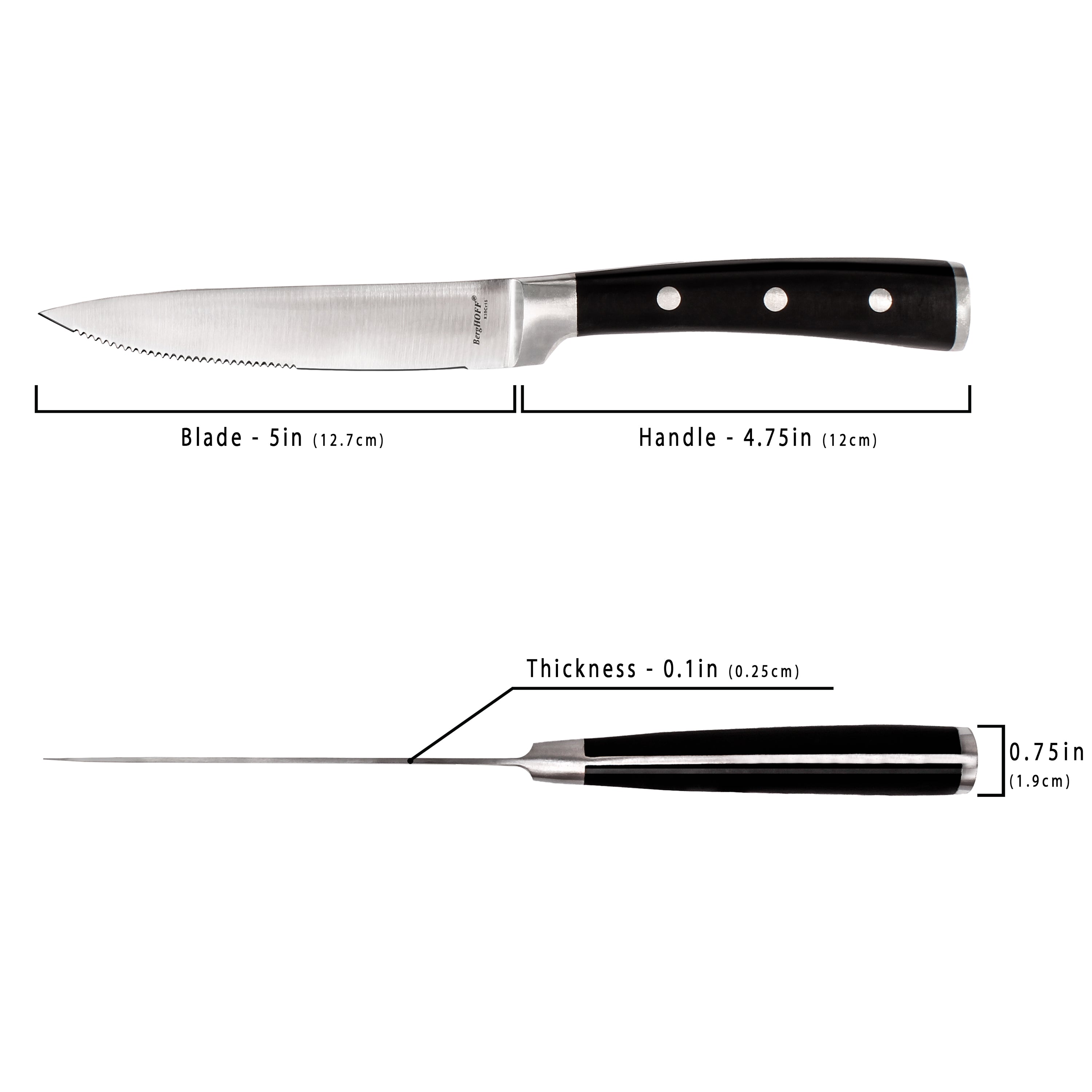 BergHOFF Essentials 4-Piece Stainless Steel Steak Knife Set - Sharp Serrated Blades for Steak, Meat & BBQ - Perfect for Dinner Parties, Restaurants & Home Kitchens