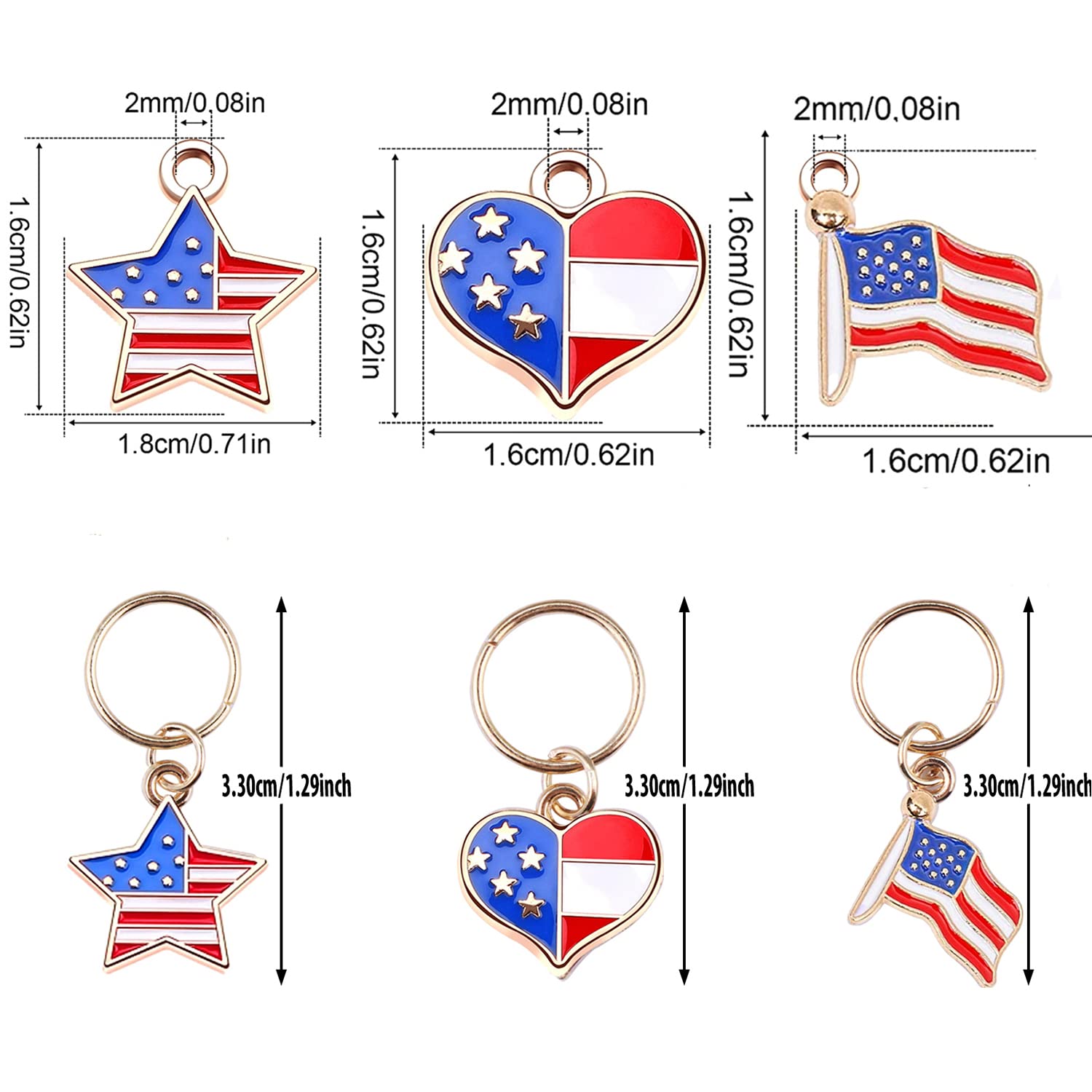 NAISKA Gold Star & Heart Braid Clips - 12PCS Hair Cuffs, Beaded Dreadlock Rings, American Flag Hair Jewelry for Women | Perfect for Boho Hairstyles, Festivals & Everyday Wear