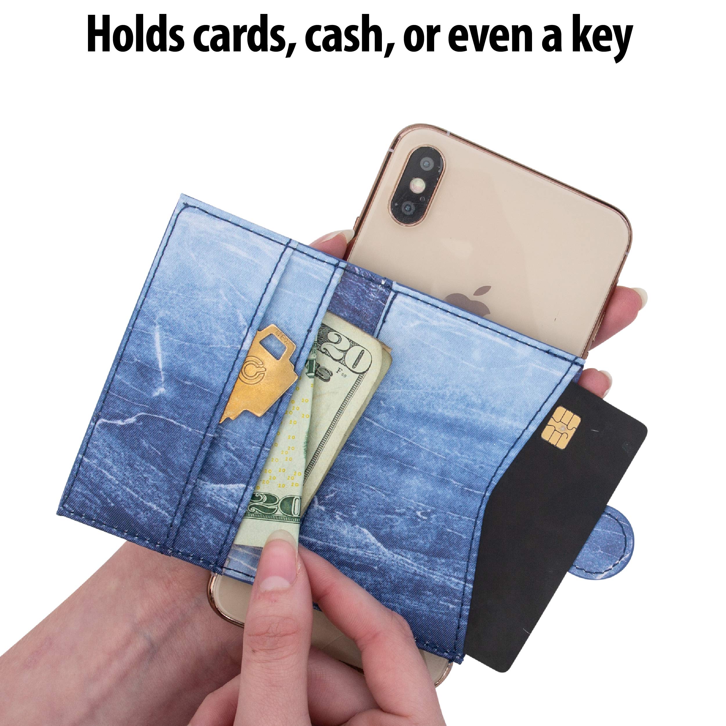 Stick On Cell Phone Wallet & Card Holder for iPhone - Compatible with Most Phone Cases (Dark Blue) | Slim RFID Blocking Wallet for Credit Cards, ID & Cash | Perfect for Travel, Shopping & Everyday Use