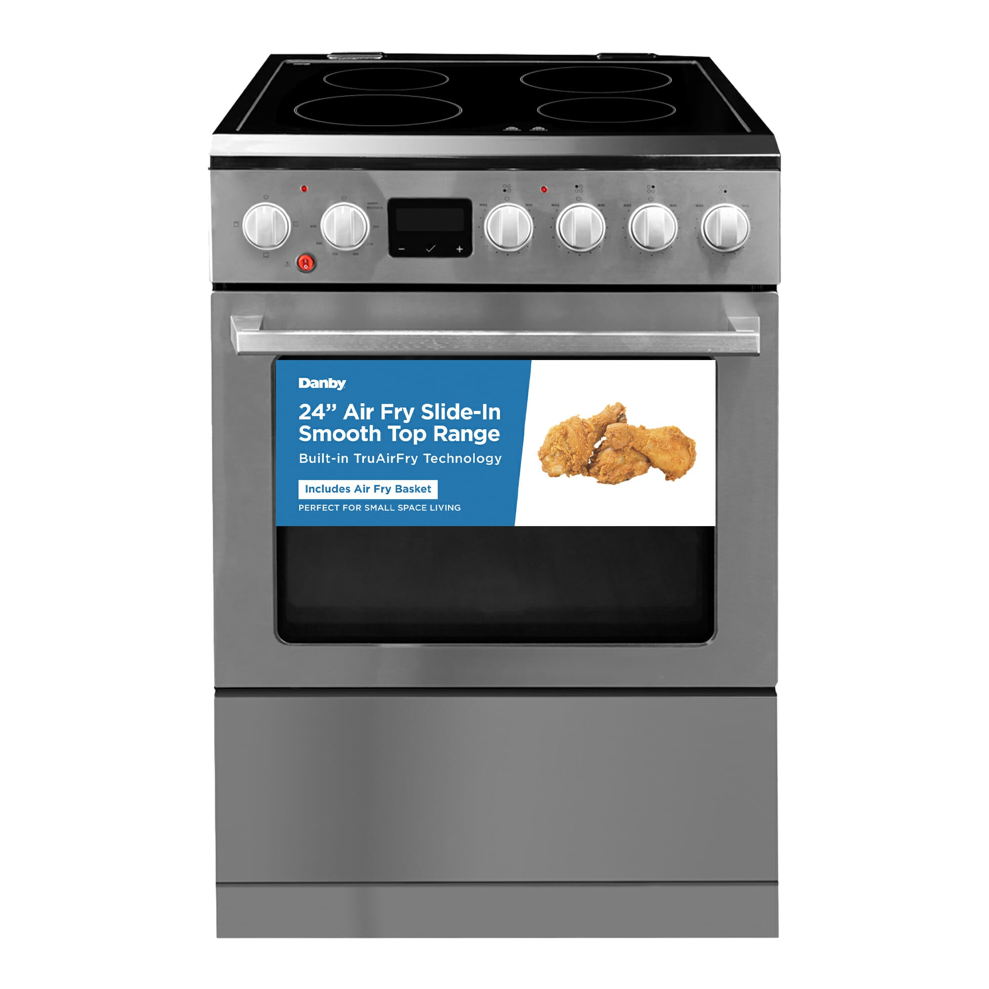 Danby DRCA240BSSC 24-Inch Stainless Steel Slide-In Electric Range with TruAirFry Technology - Perfect for Modern Kitchens, Baking & Air Frying