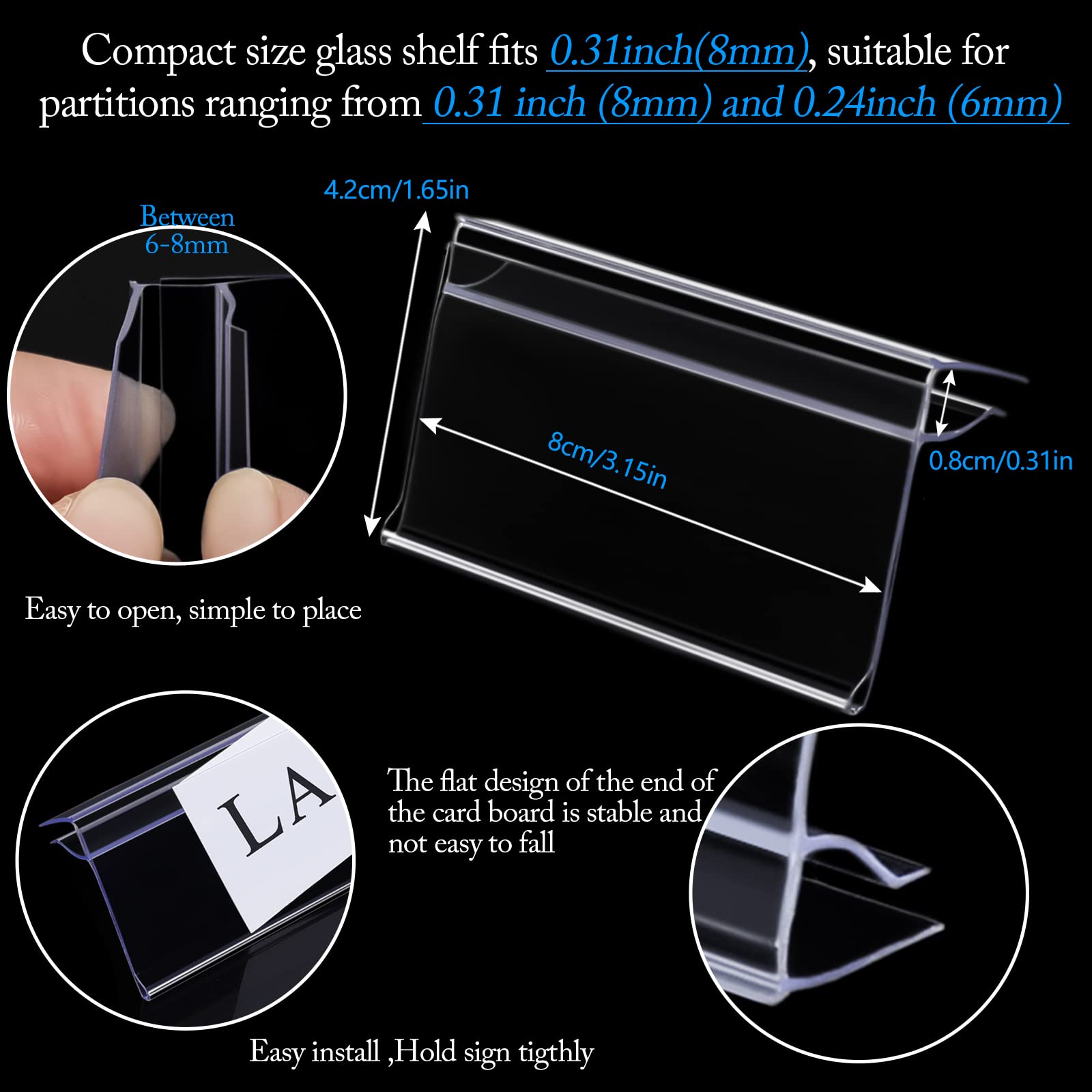 Glass Shelf Label Holders 50pcs - Fits 1/4