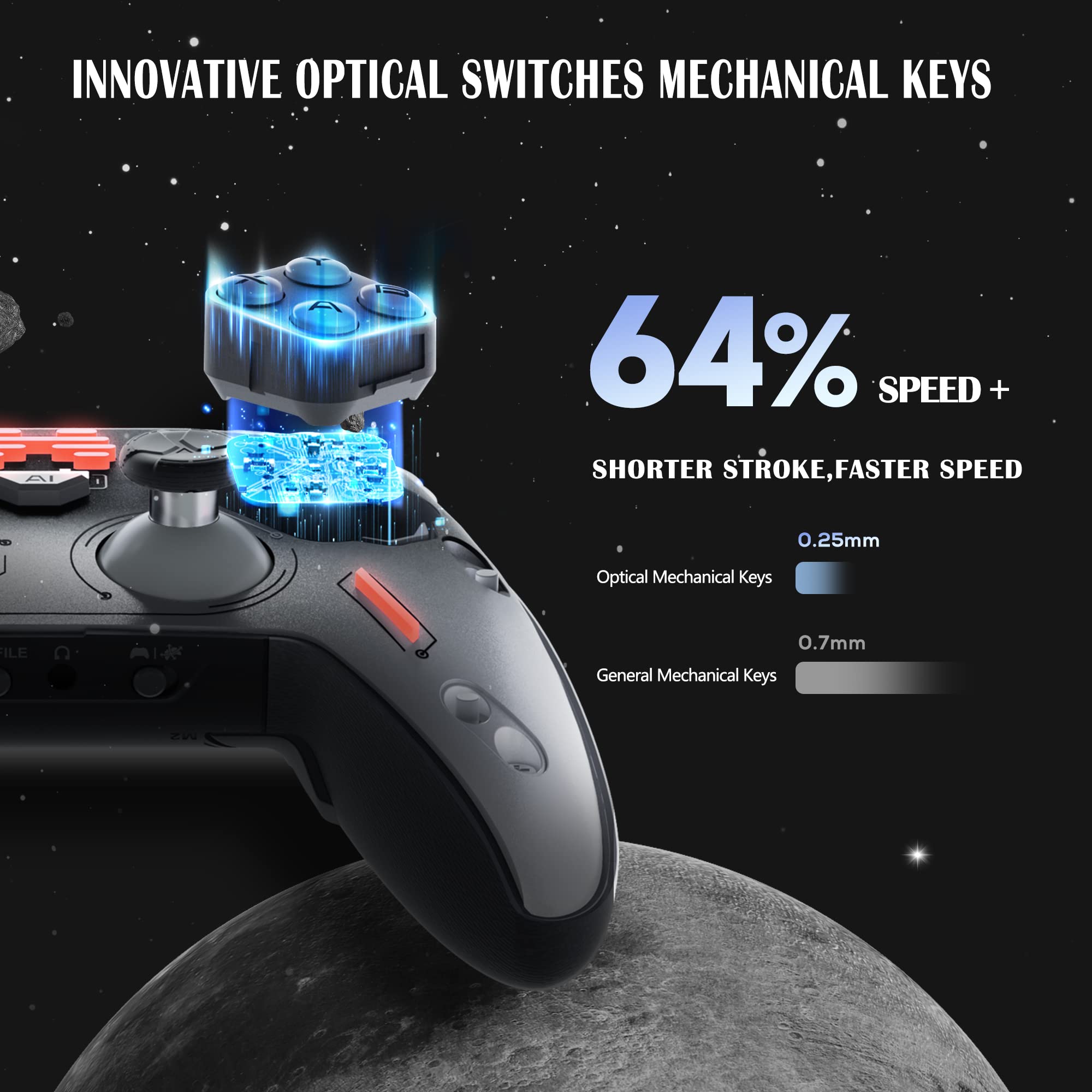 BEITONG Zeus 2 Elite Wireless Gaming Controller for PC, Windows, Steam Deck, Android, Nintendo Switch - Customizable Module, Optical Buttons, 1000mAh Battery, Motion Control, Vibration Triggers (Galaxy Black) - Perfect for FPS, RPG and Mobile Gaming